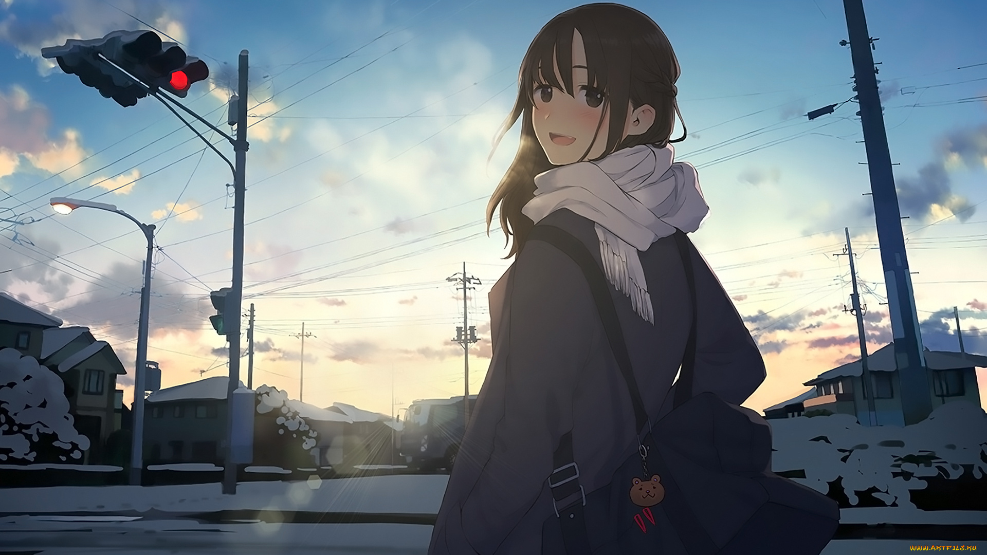 аниме, город, , улицы, , интерьер, , здания, девушка