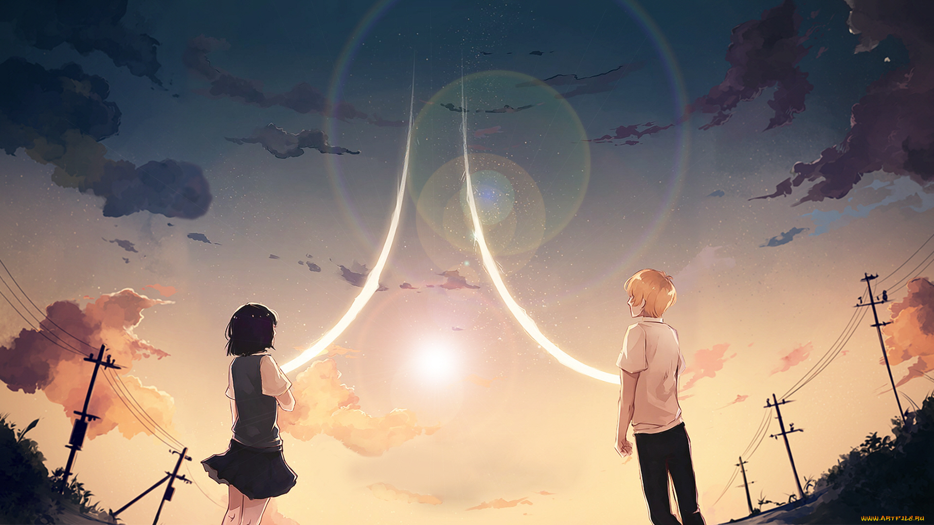 аниме, kuzu, no, honkai, двое