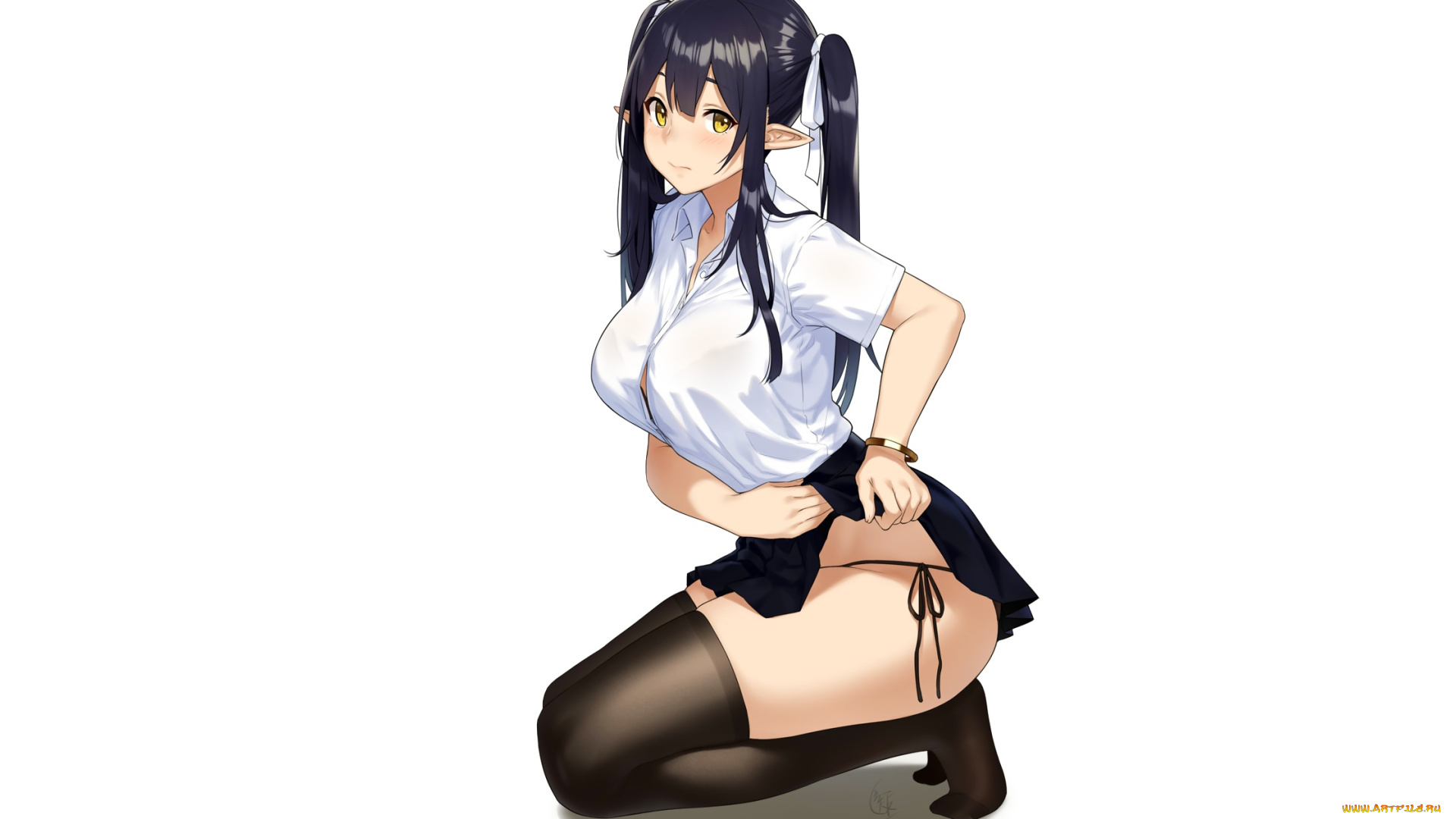 аниме, животные, , существа, девушка, взгляд, фон