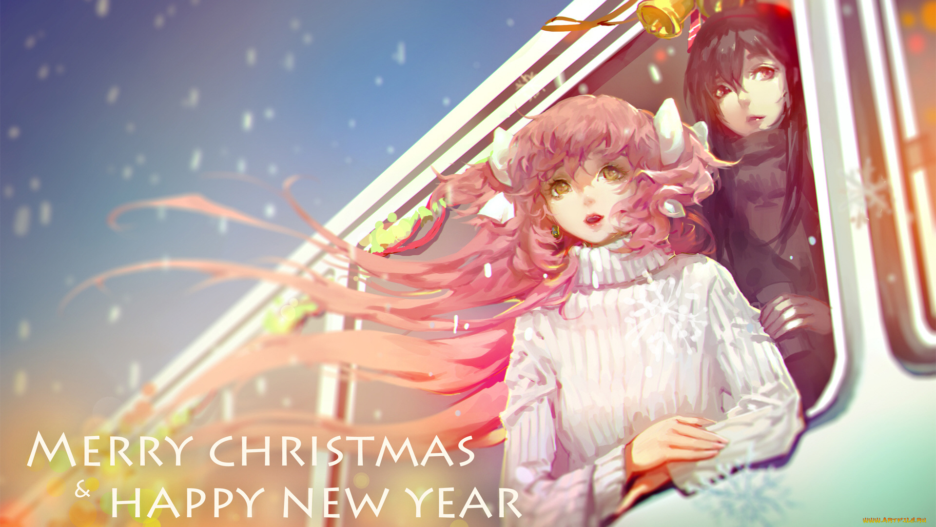 аниме, зима, , новый, год, , рождество, девушки