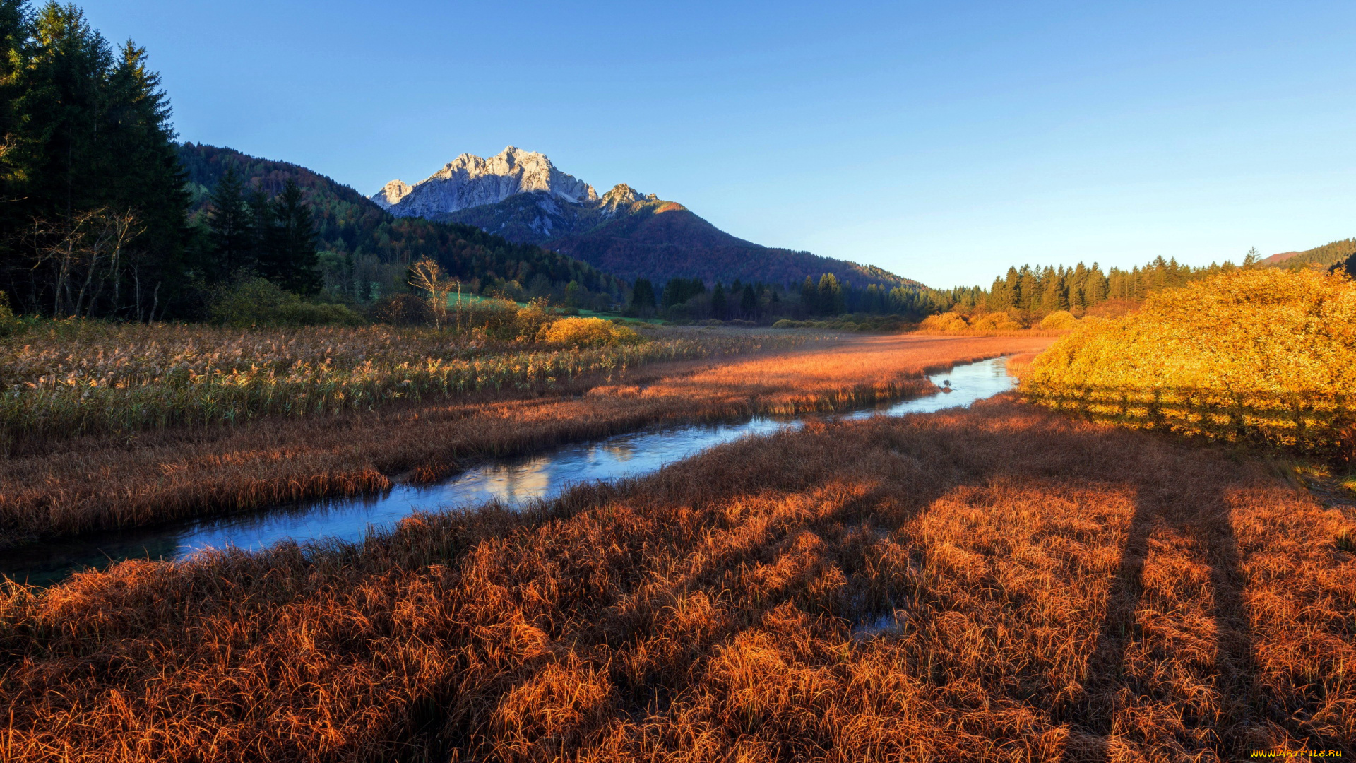 природа, пейзажи, трава, горы, река