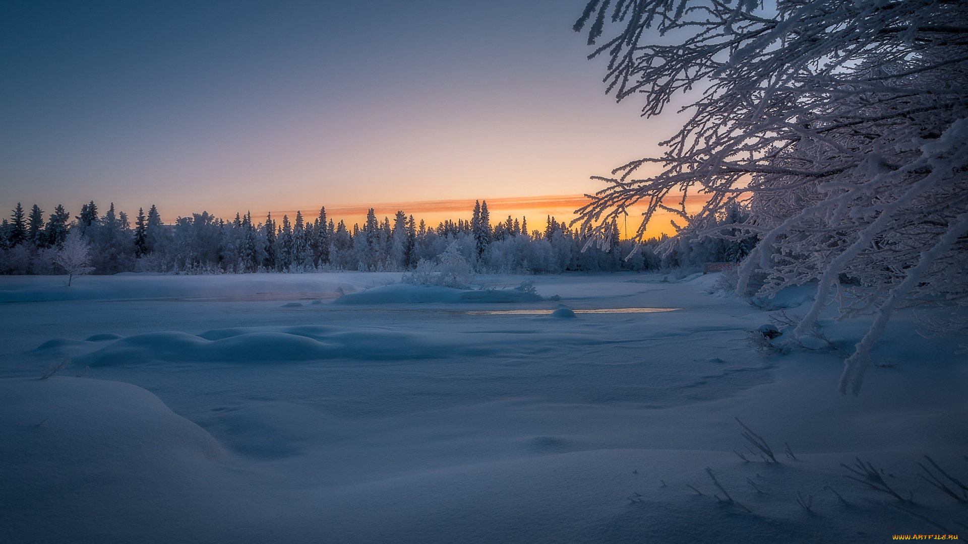 природа, зима, финляндия, лес, river, lapland, лапландия, закат, деревья, снег, finland, река