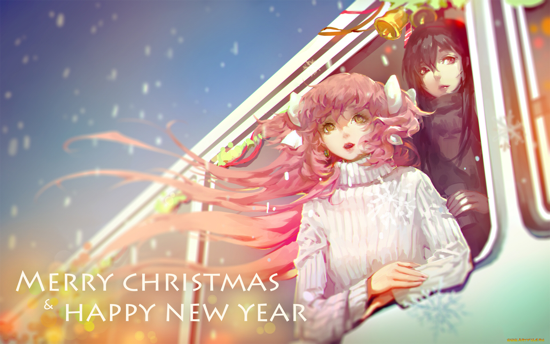аниме, зима, , новый, год, , рождество, девушки