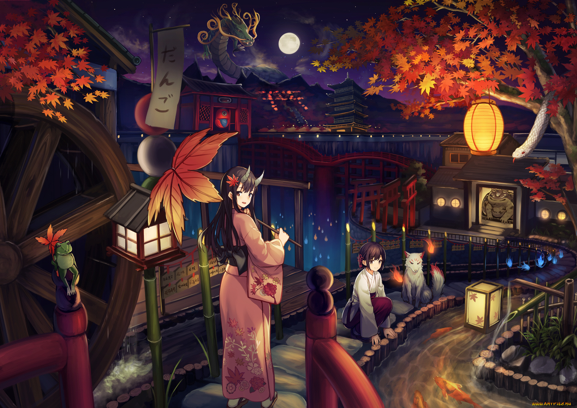 аниме, onmyouji, ночь