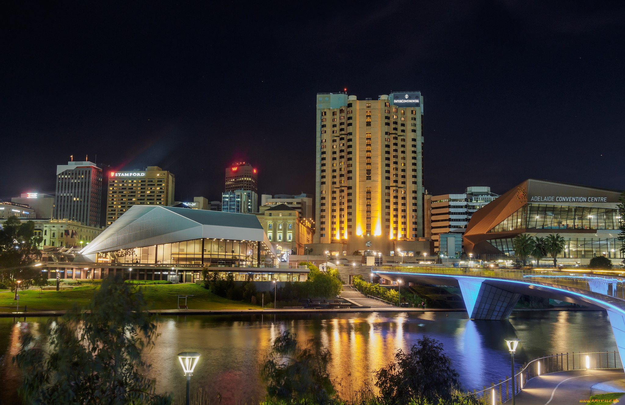 adelaide, города, -, огни, ночного, города, простор