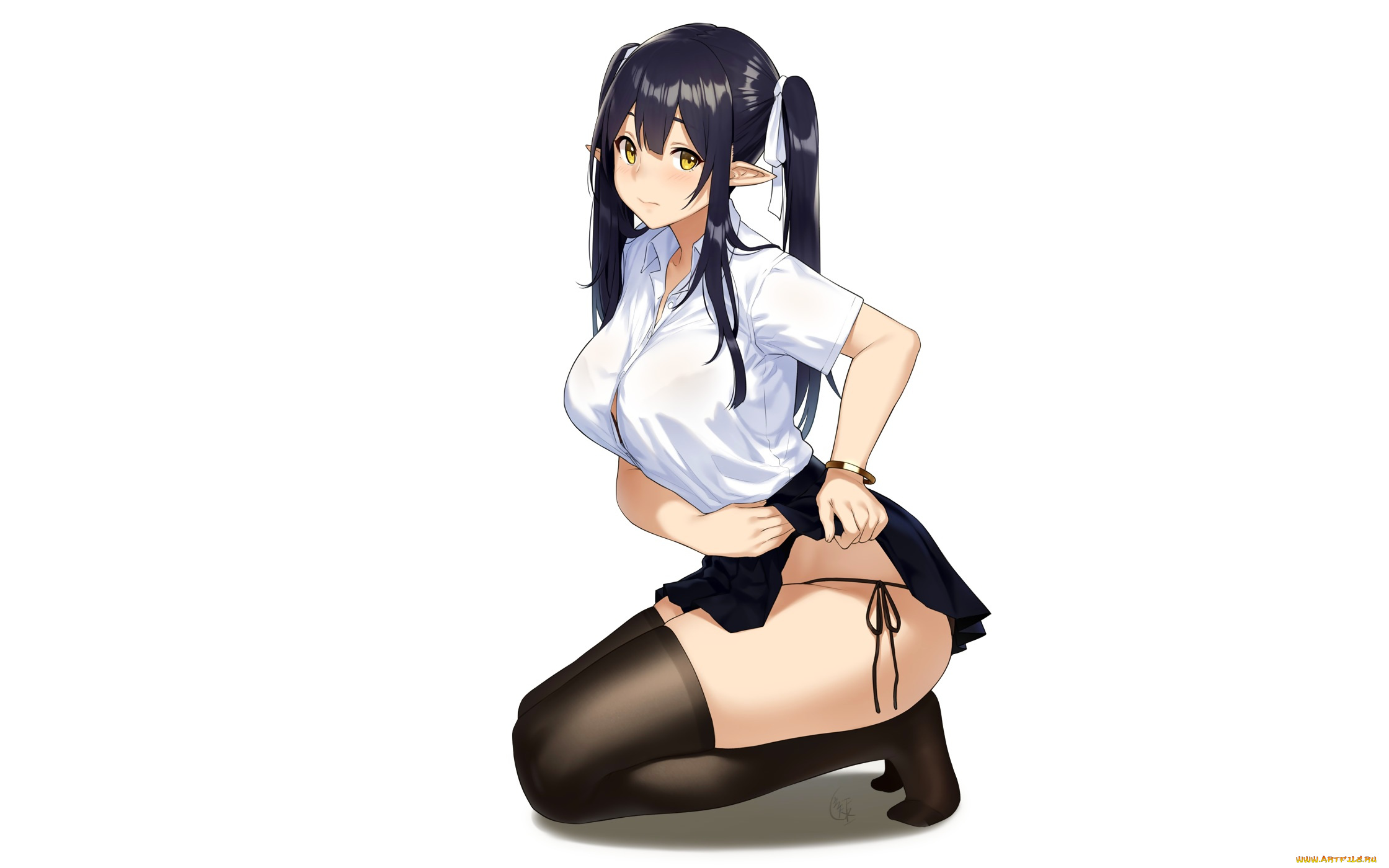 аниме, животные, , существа, девушка, взгляд, фон