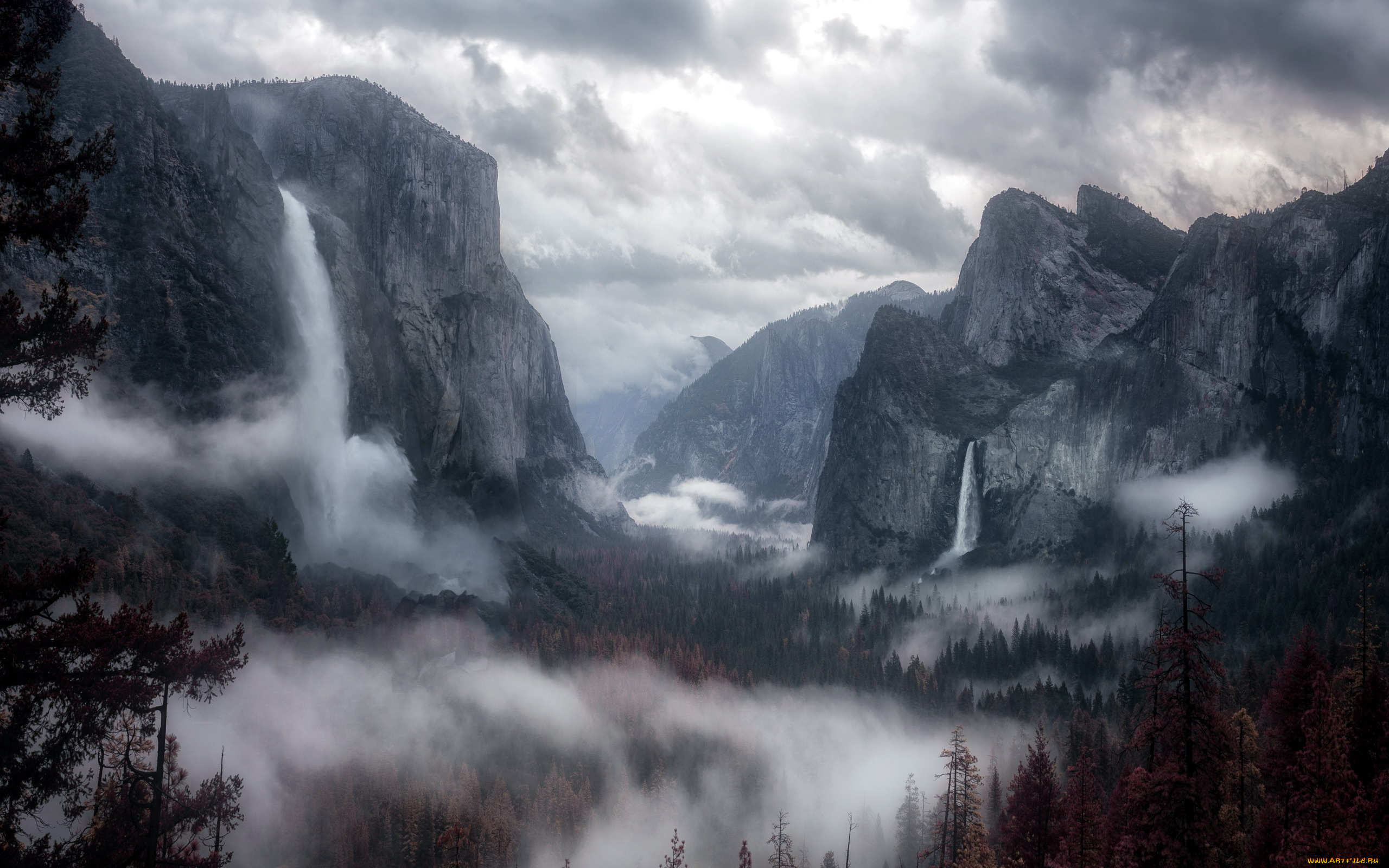 природа, горы, туман, облака