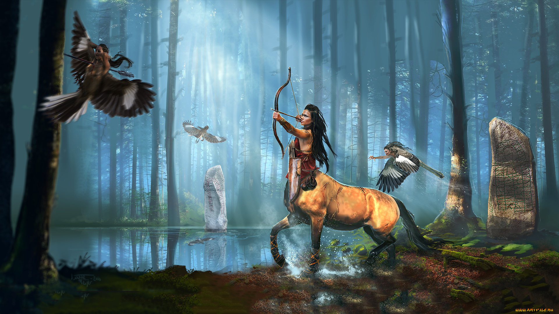 фэнтези, существа, фон, кентавр, лук, стрела