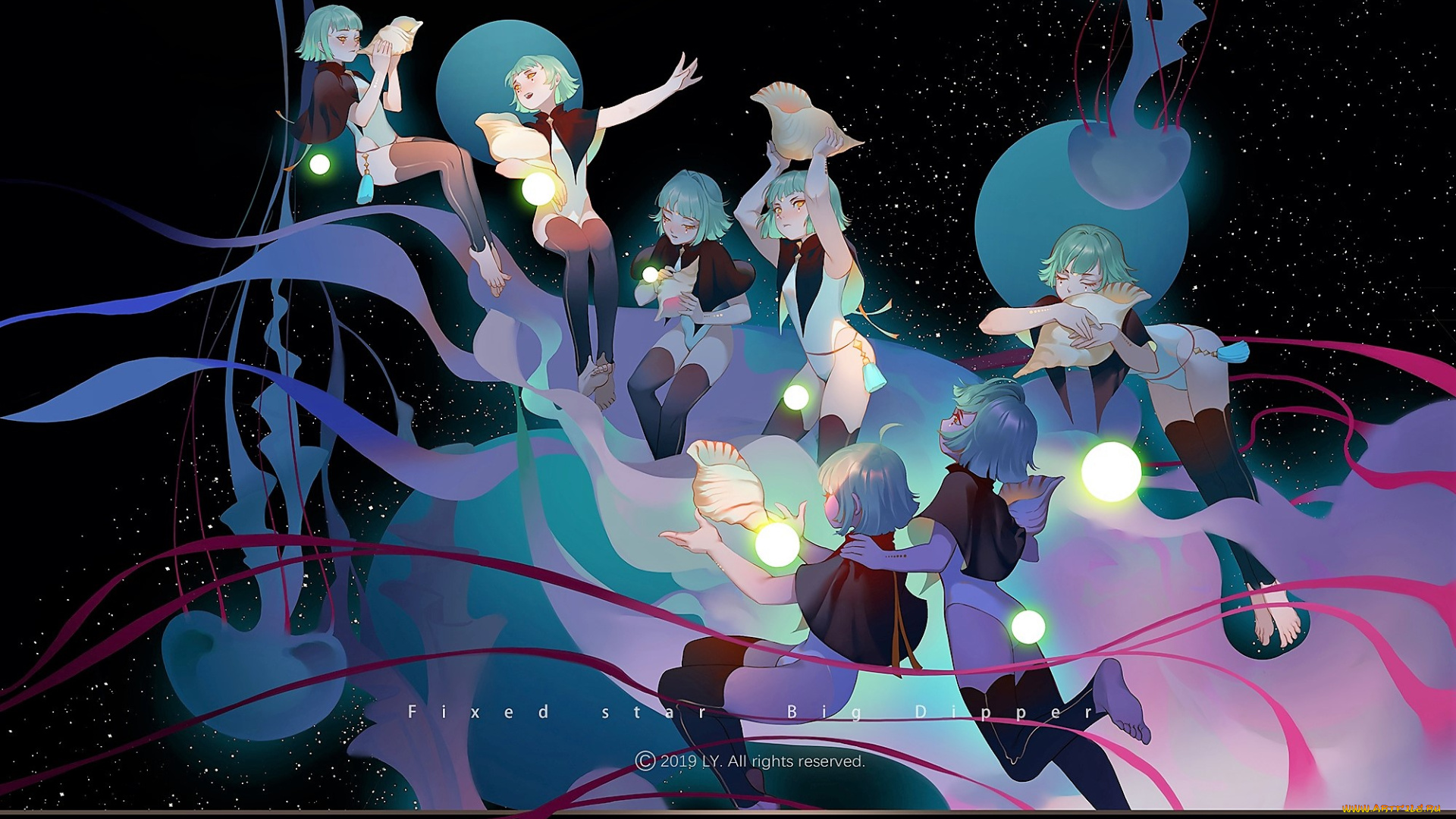 аниме, магия, , колдовство, , halloween, девочки, раковины, космос