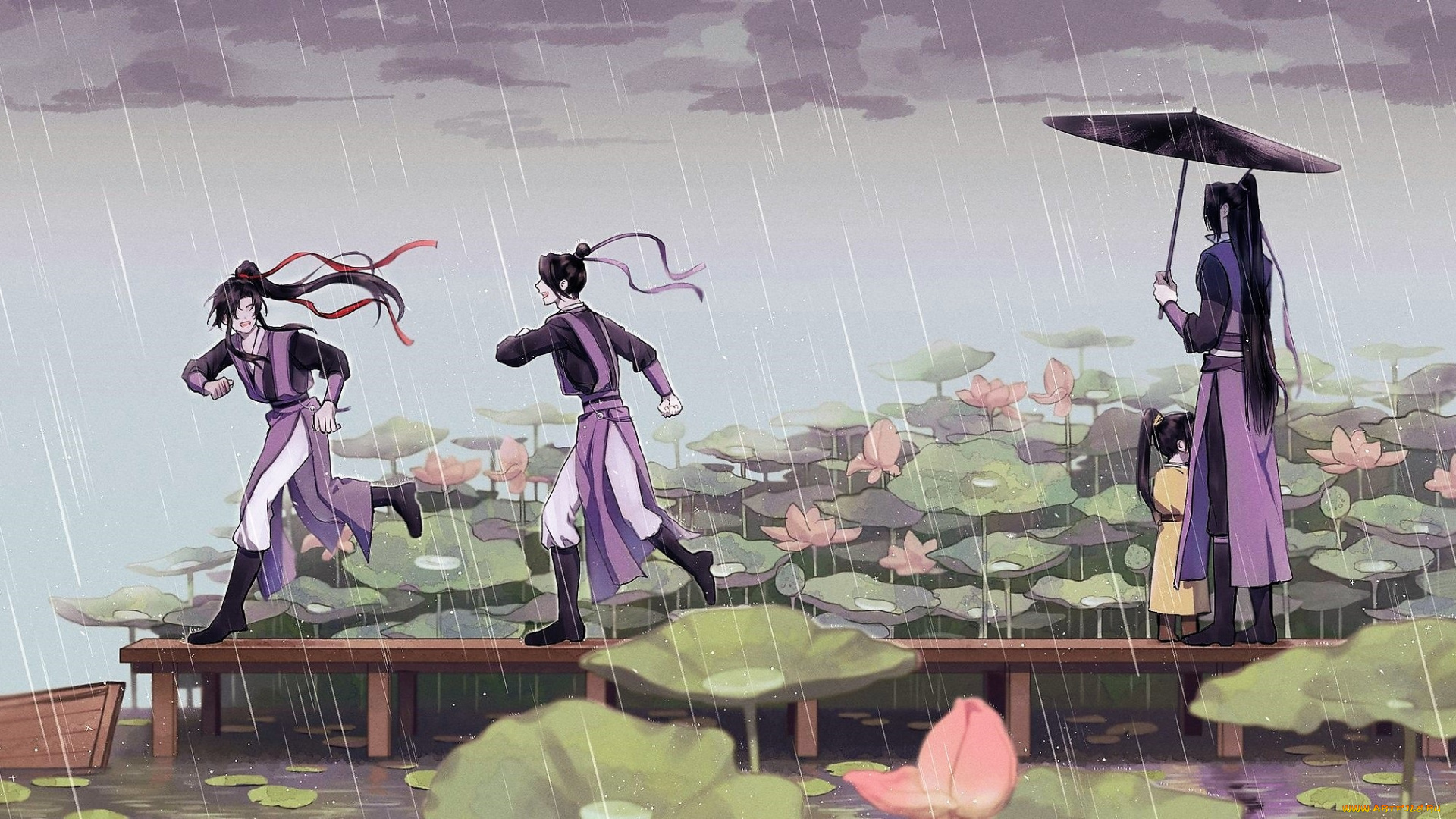 аниме, mo, dao, zu, shi, цзянь, чэн, вэй, усянь, цзинь, лин, пристань, лотосы, дождь
