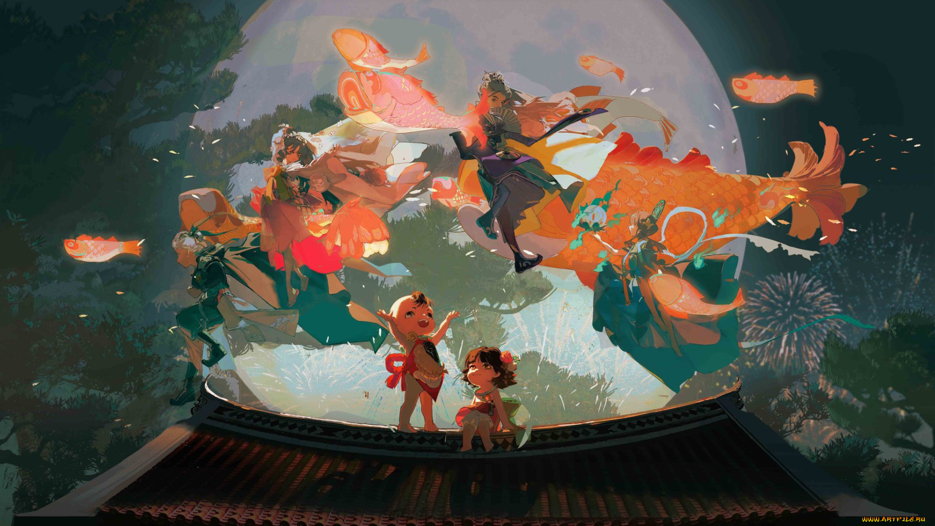 аниме, unknown, , другое, , дети, крыша, духи