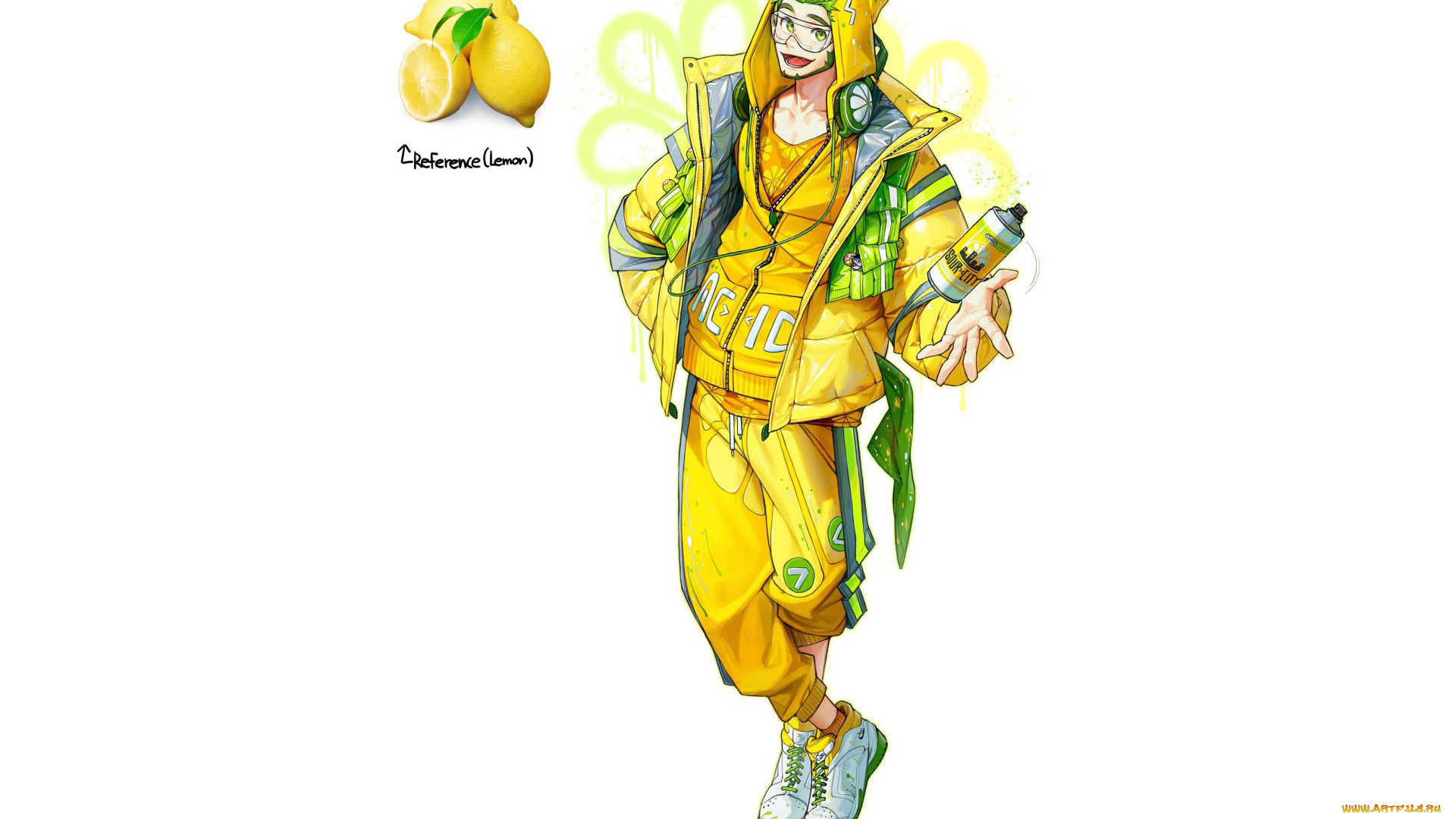 аниме, unknown, , другое, , парень, куртка, баллончик, лимон