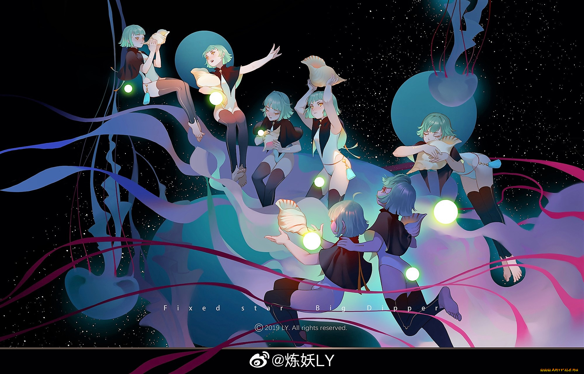 аниме, магия, , колдовство, , halloween, девочки, раковины, космос