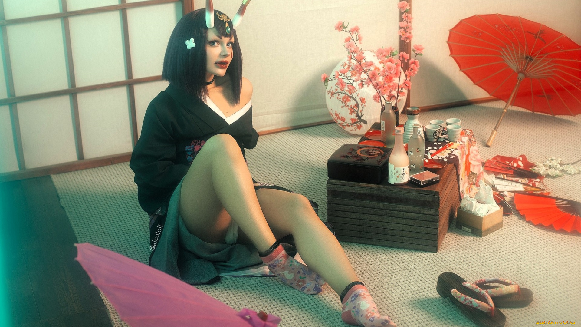 девушки, ангелина, ситало, , alcololi, образ, костюм, рога, зонты, бутылки