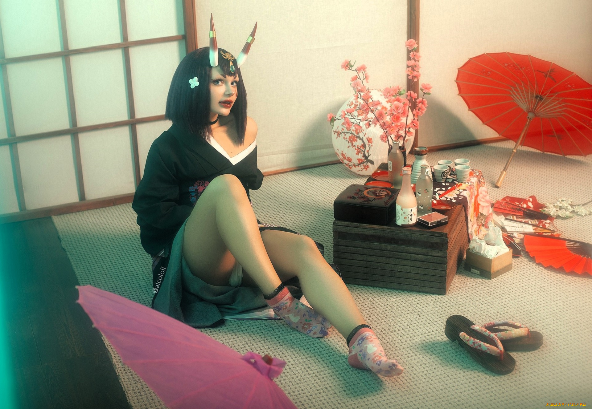 девушки, ангелина, ситало, , alcololi, образ, костюм, рога, зонты, бутылки