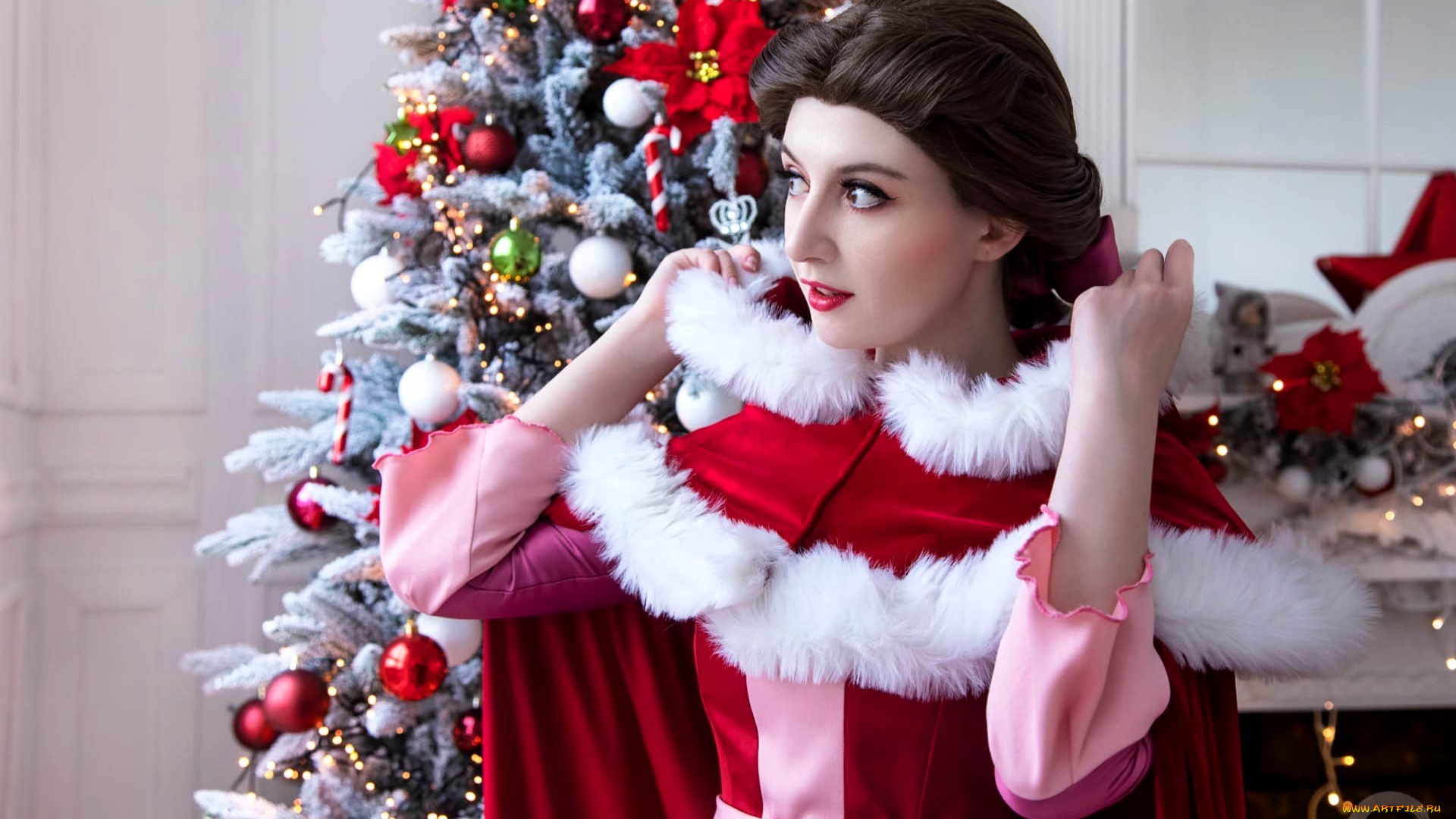 девушки, tomka, violea, образ, косплей, наряд, костюм, плащ, ёлка, украшения, новый, год