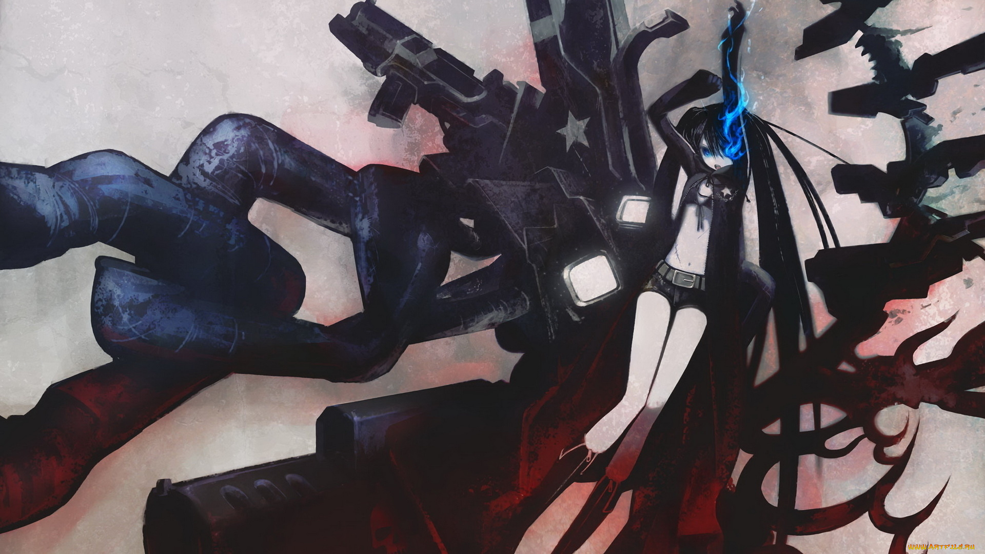 аниме, black, rock, shooter, девушка, цепи