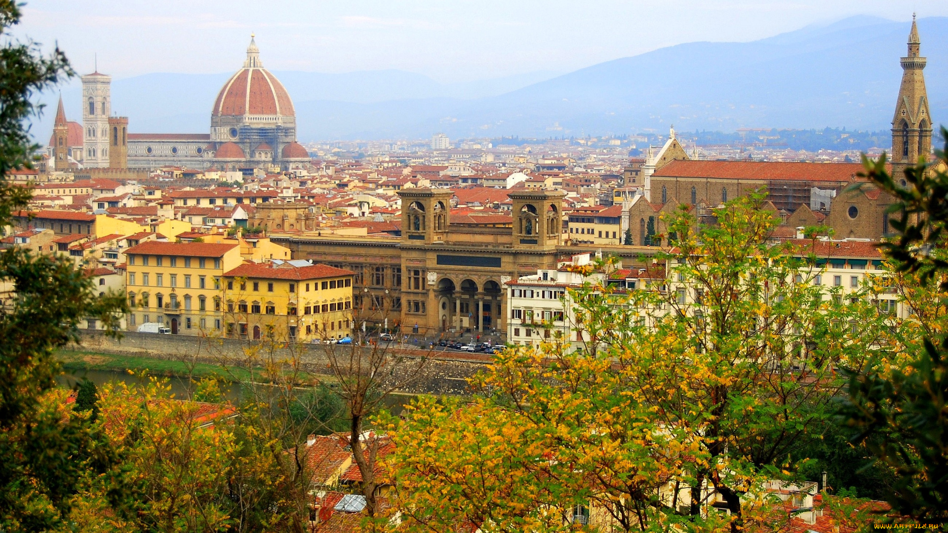 города, флоренция, италия, крыши, купол, панорама