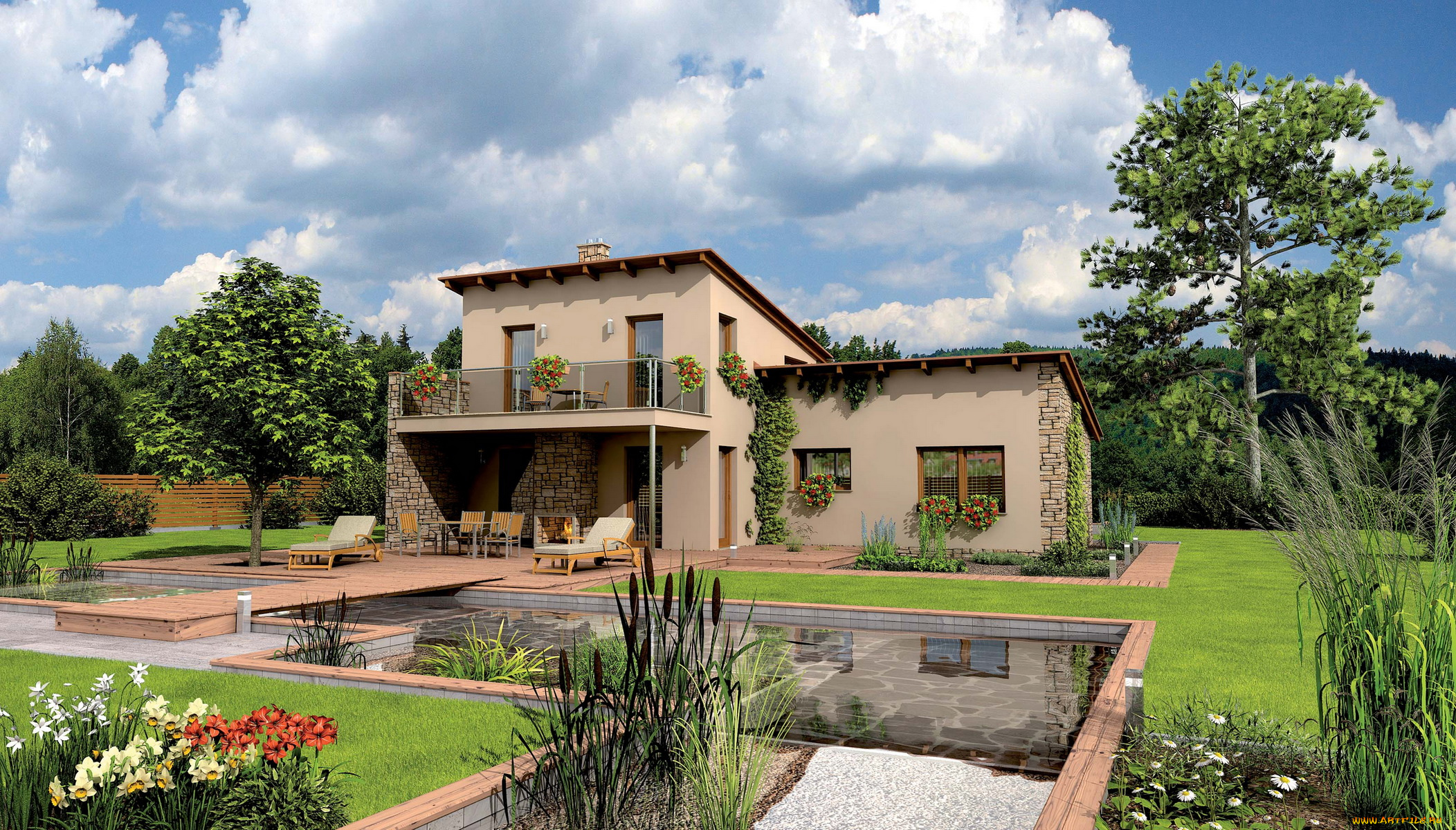 3д, графика, architecture, архитектура, дом, ландшафт