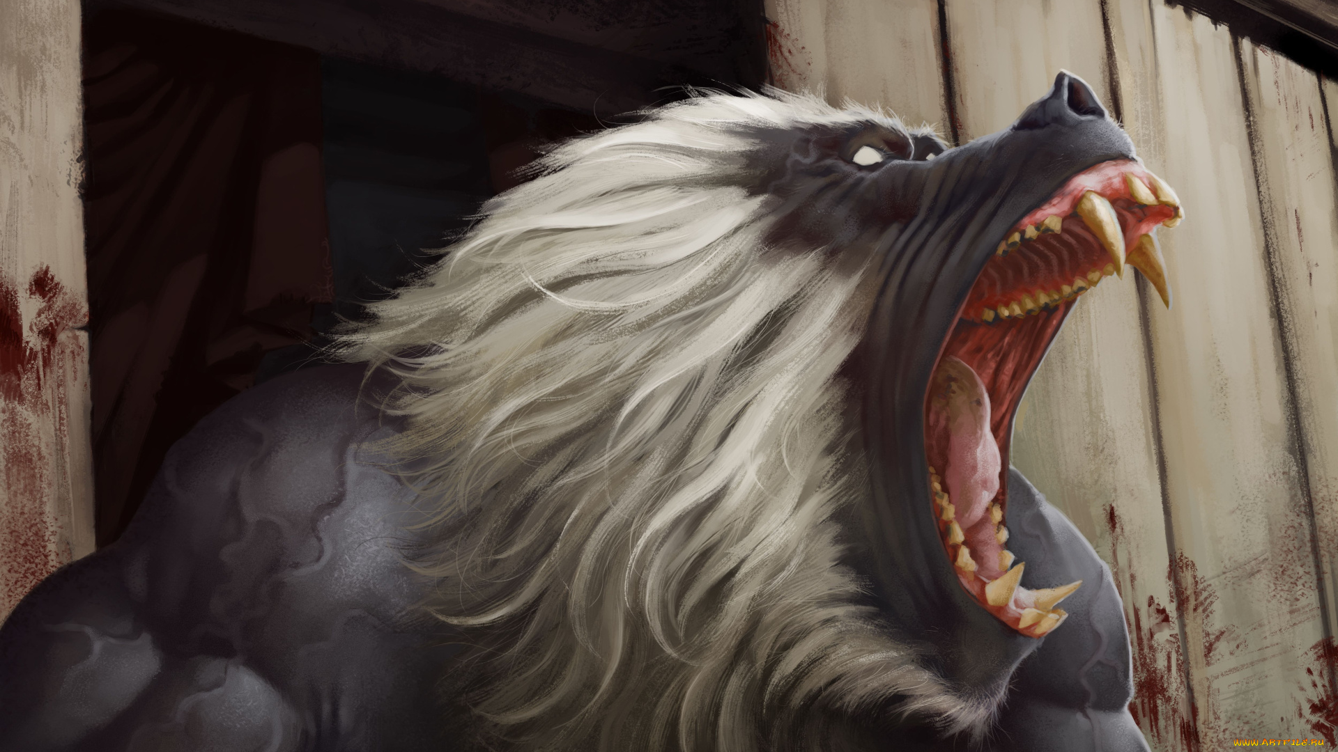 фэнтези, существа, существо, обезьяна, пасть, клыки