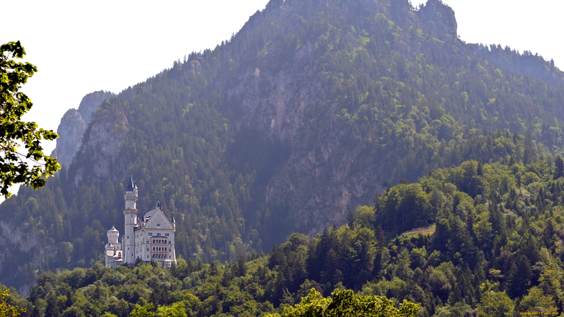 города, замок, нойшванштайн, , германия, пейзаж, горы