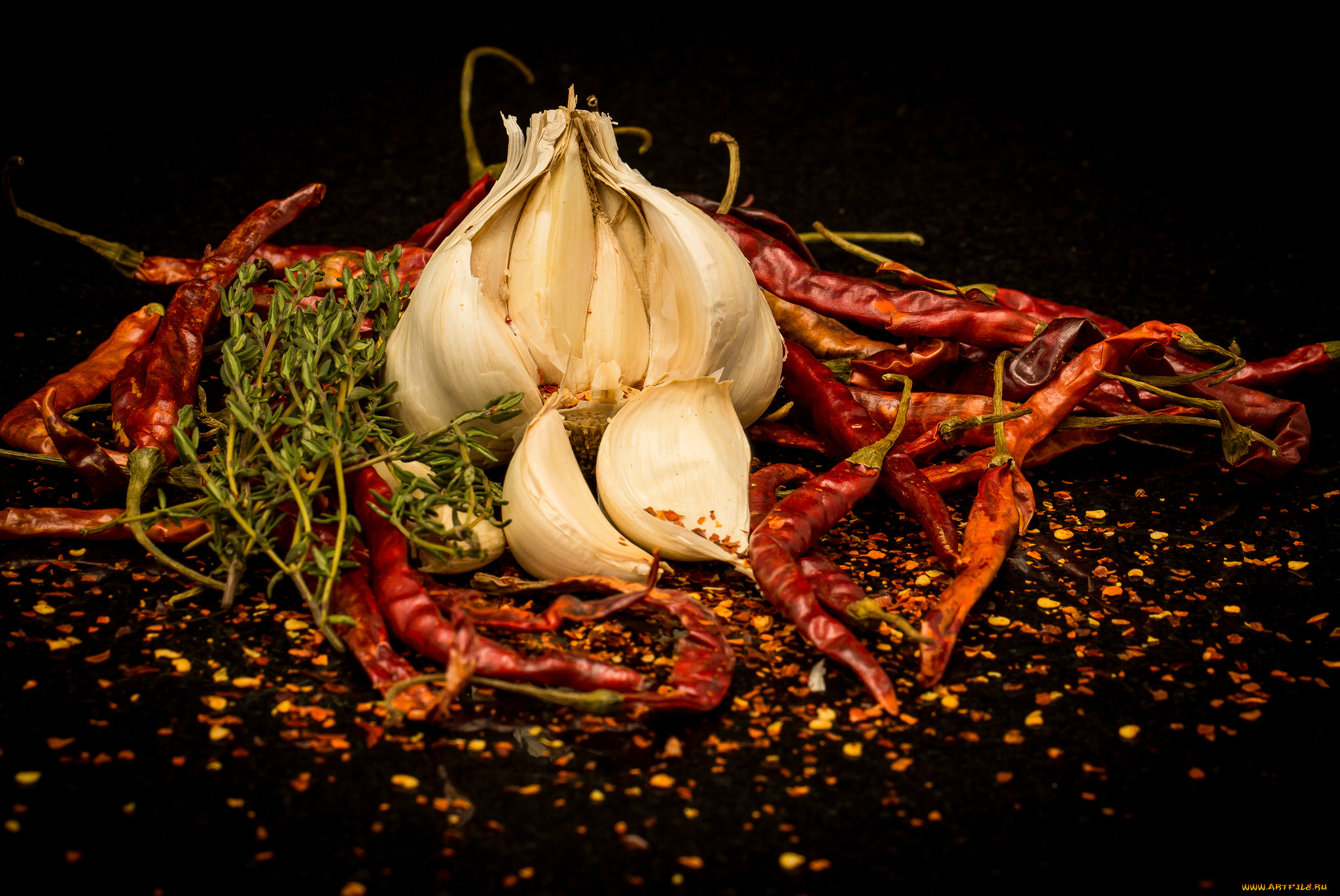 еда, овощи, перец, чеснок