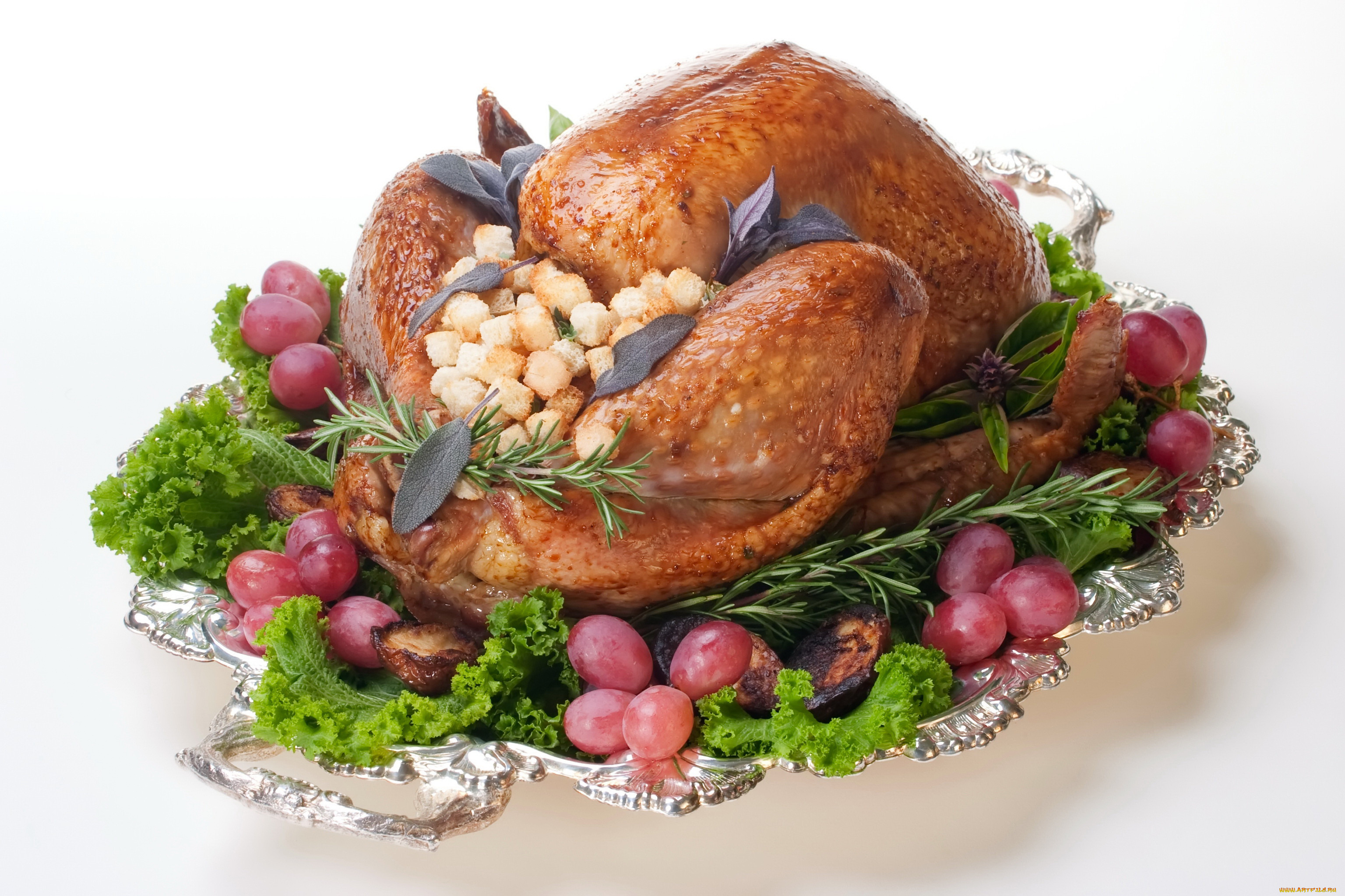 еда, мясные, блюда, запеченная, виноград, курица