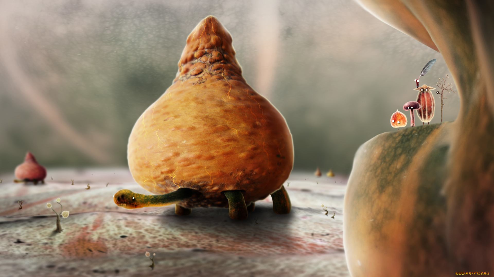 фэнтези, существа, персонажи, botanicula, ростки, листья, черепаха