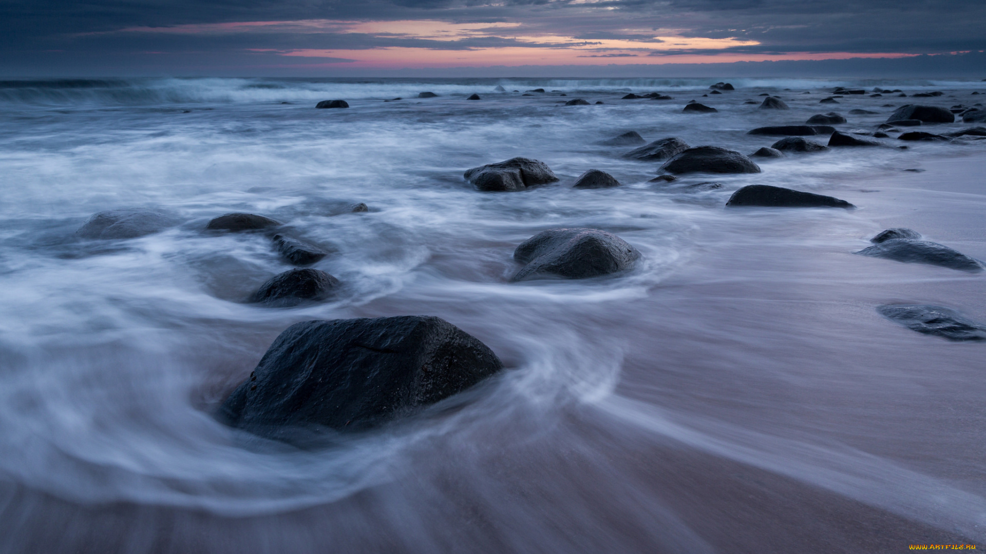 природа, побережье, закат, небо, тучи, вечер, камни, берег, тасманово, море, австралия