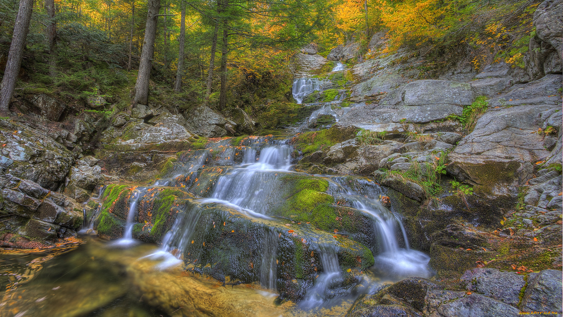 природа, водопады, лес, водопад, река