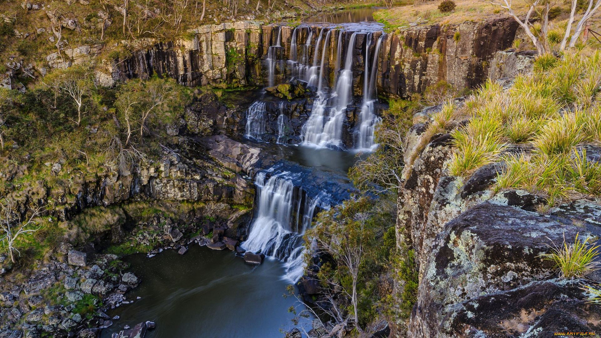 природа, водопады, водопад, лес, река
