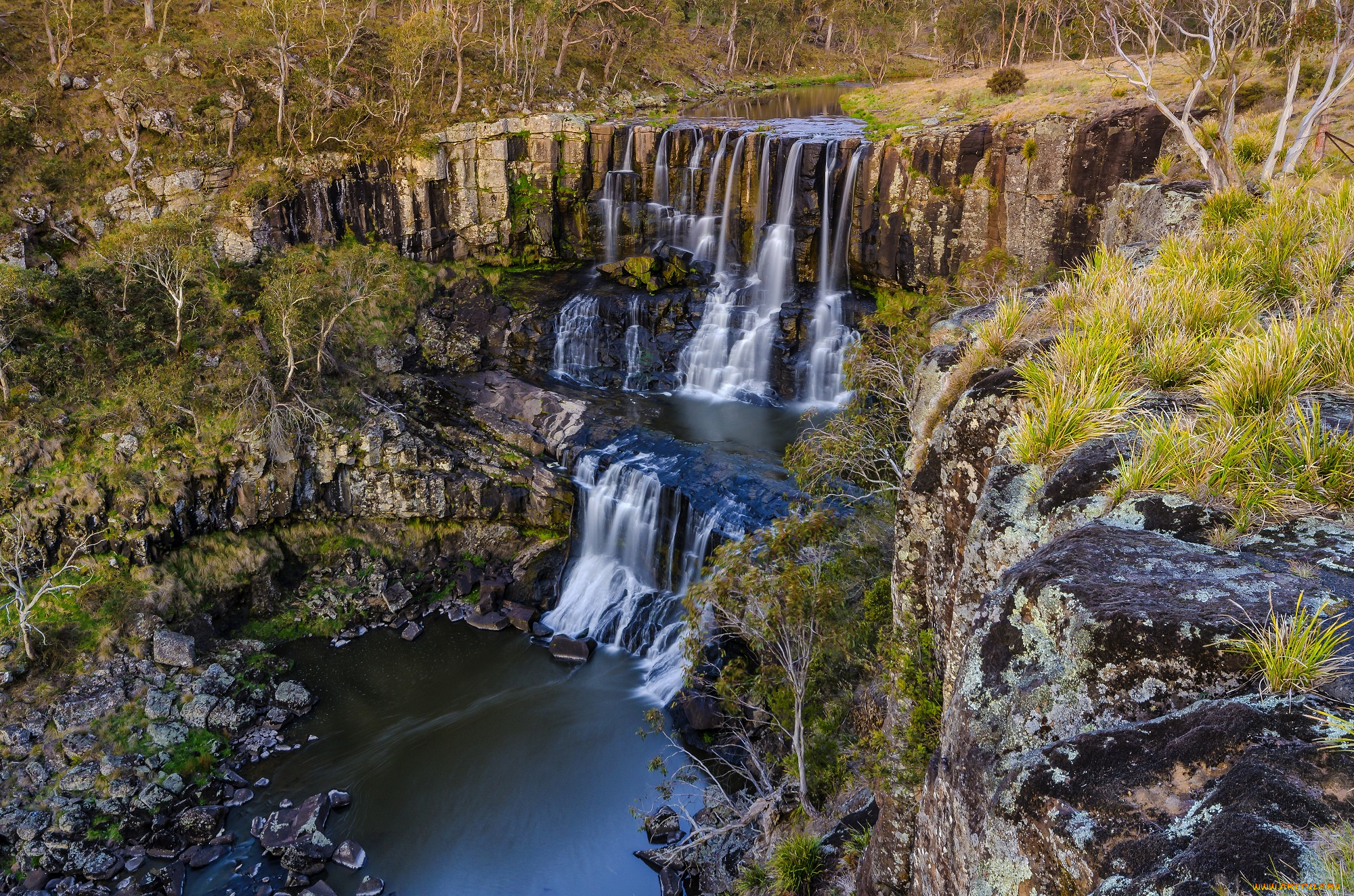 природа, водопады, водопад, лес, река