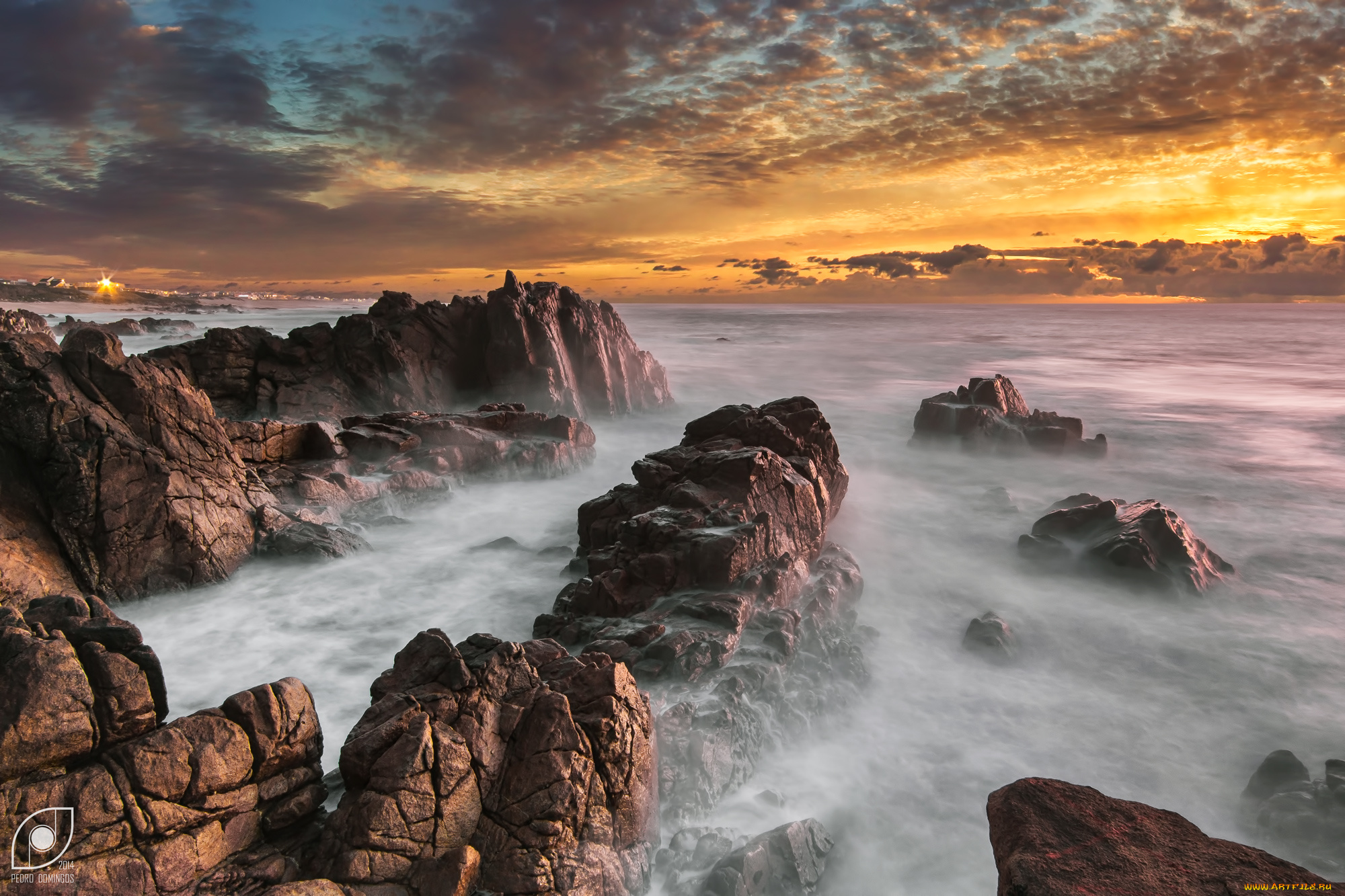 природа, побережье, скалы, море, закат