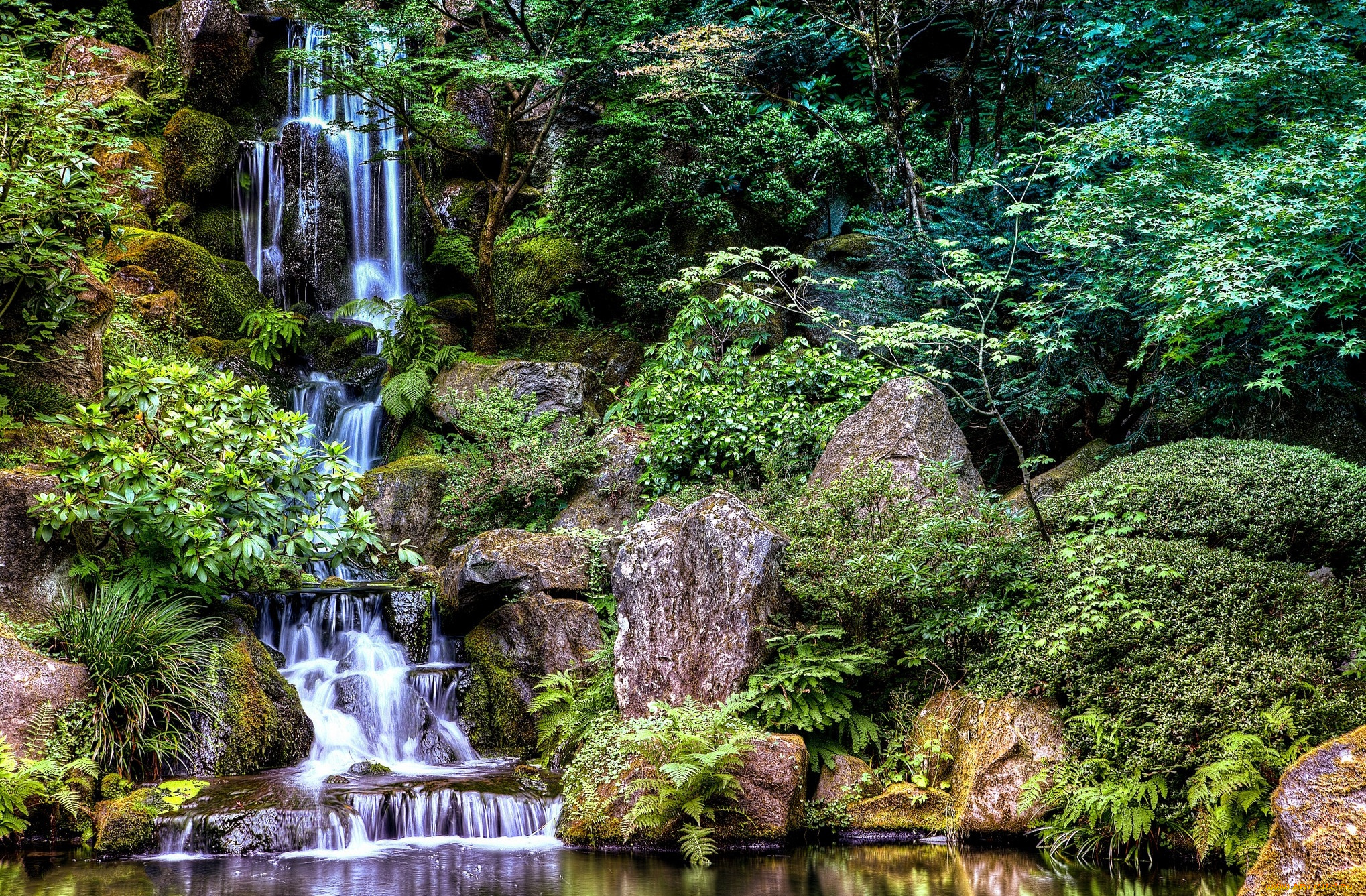 природа, водопады, лес, река, водопад