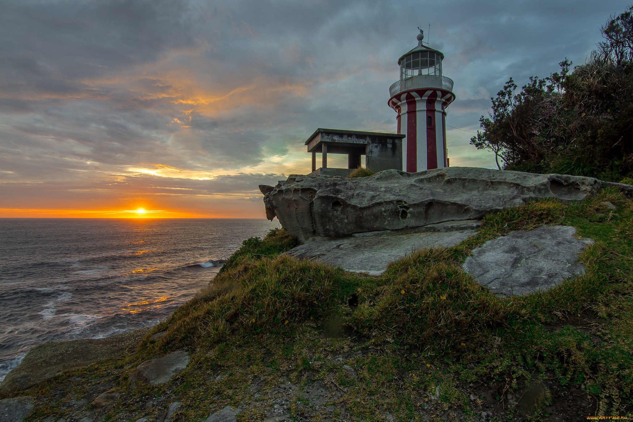 природа, маяки, солнце, заря