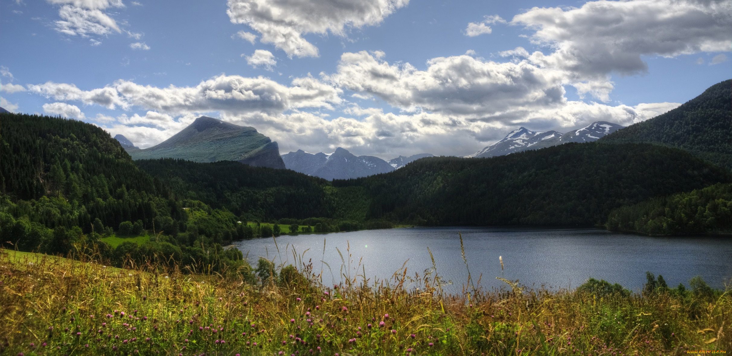 природа, реки, озера, озеро, деревья, небо, горы