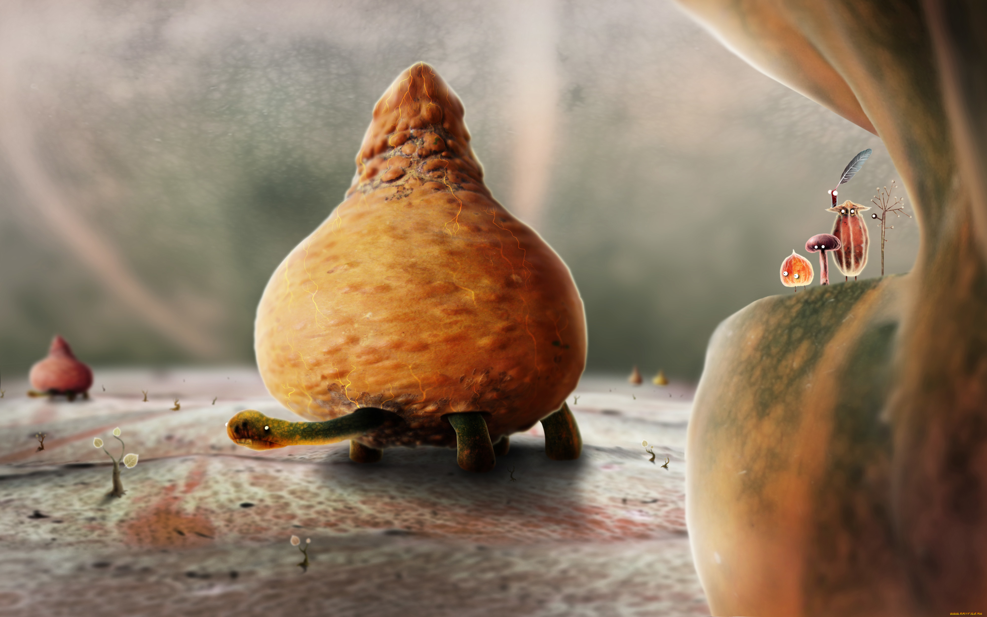 фэнтези, существа, персонажи, botanicula, ростки, листья, черепаха