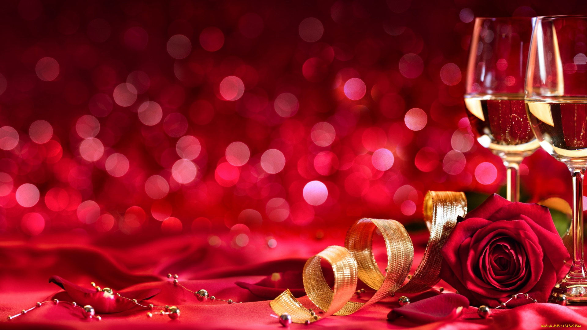 еда, напитки, , вино, лепестки, тесьма, бокалы, вино, лента, шампанское, бутоны, розы, день, святого, валентина