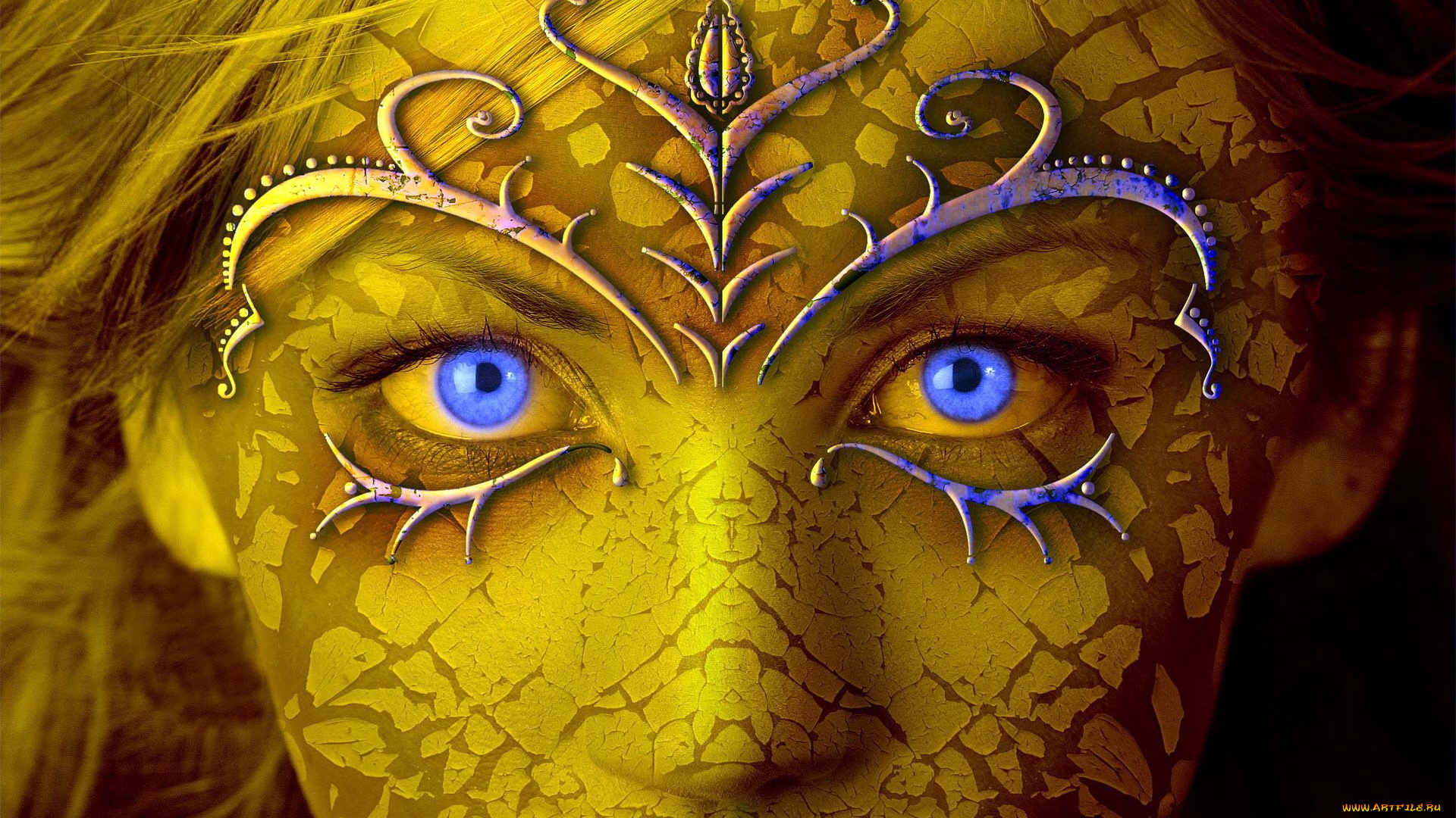 фэнтези, фотоарт, шелушение, маска, глаза, лицо, узор