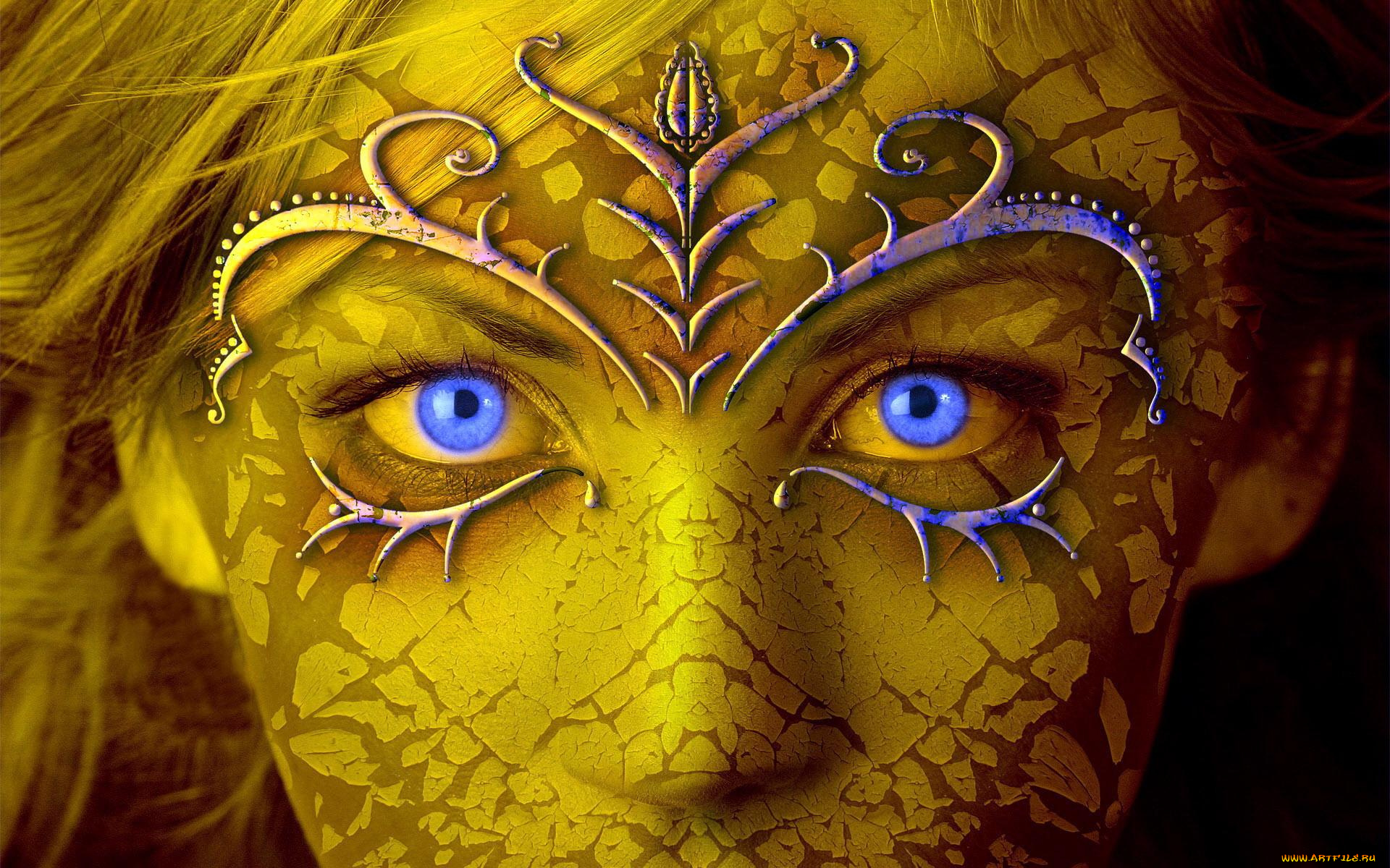 фэнтези, фотоарт, шелушение, маска, глаза, лицо, узор