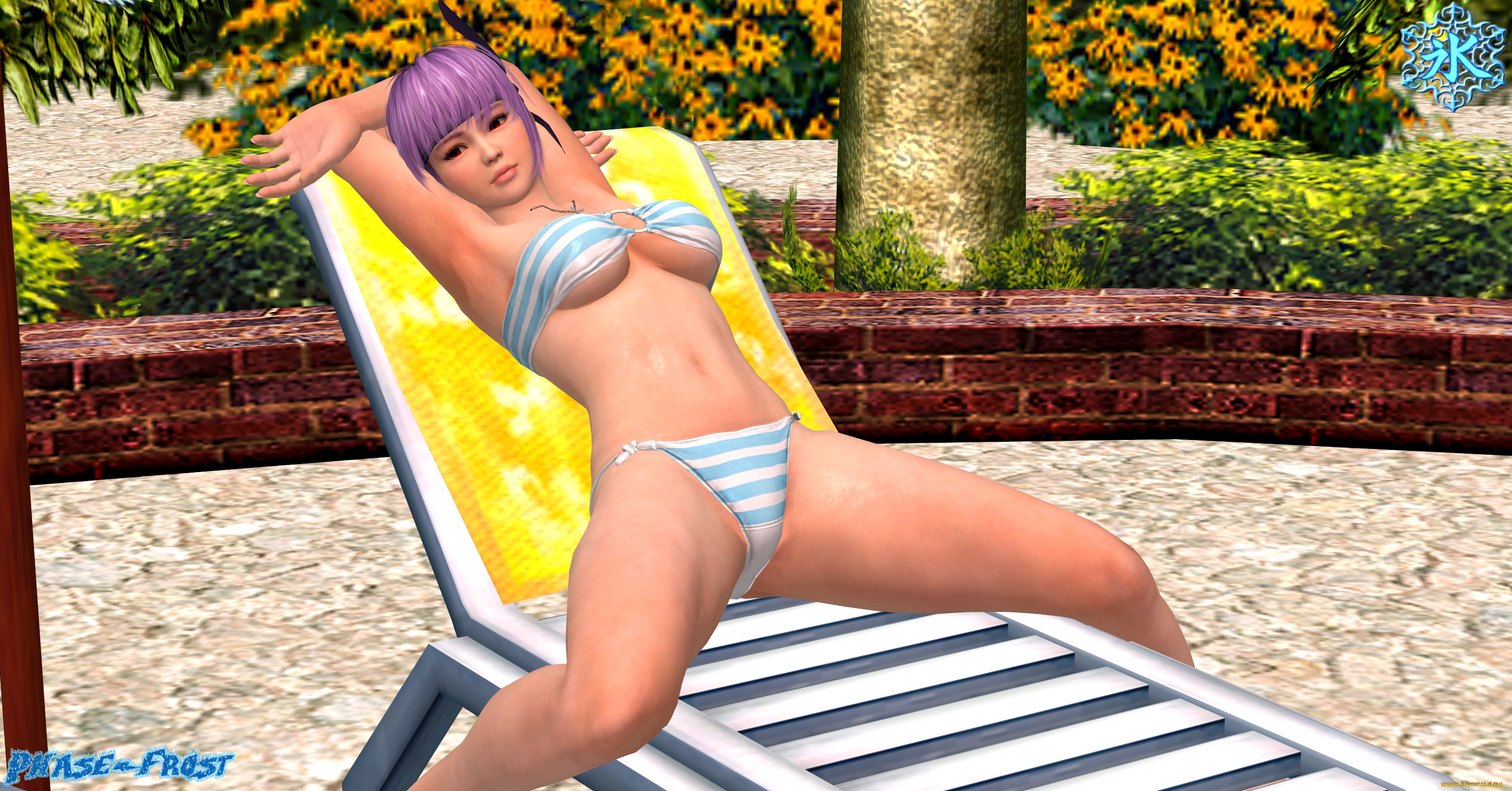 3д, графика, аниме, , anime, фон, взгляд, девушка, шезлонг