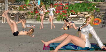 обоя 3д графика, аниме , anime, пляж, фон, взгляд, девушки