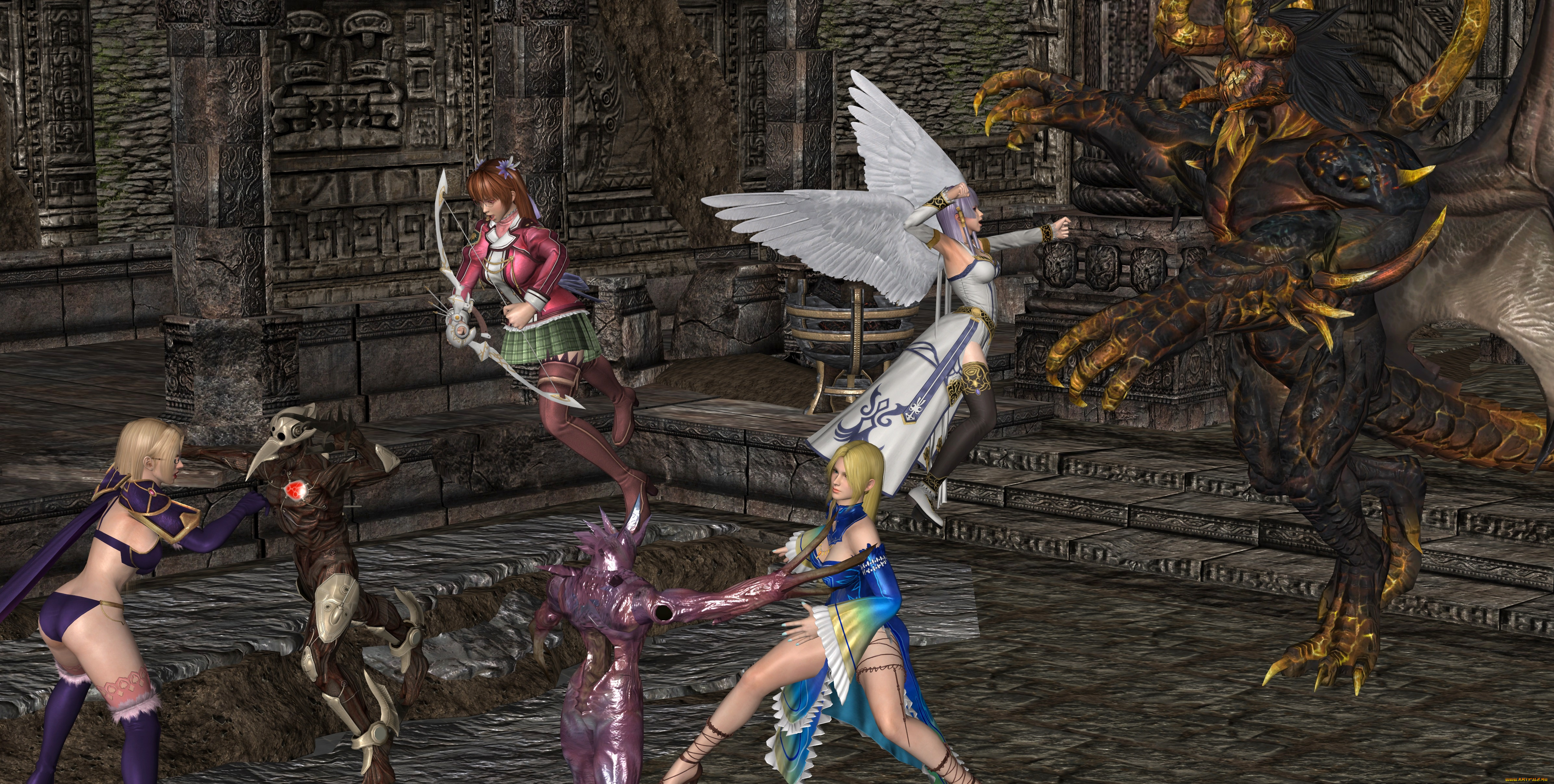 3д, графика, аниме, , anime, девушки, существа, оружие, фон, взгляд