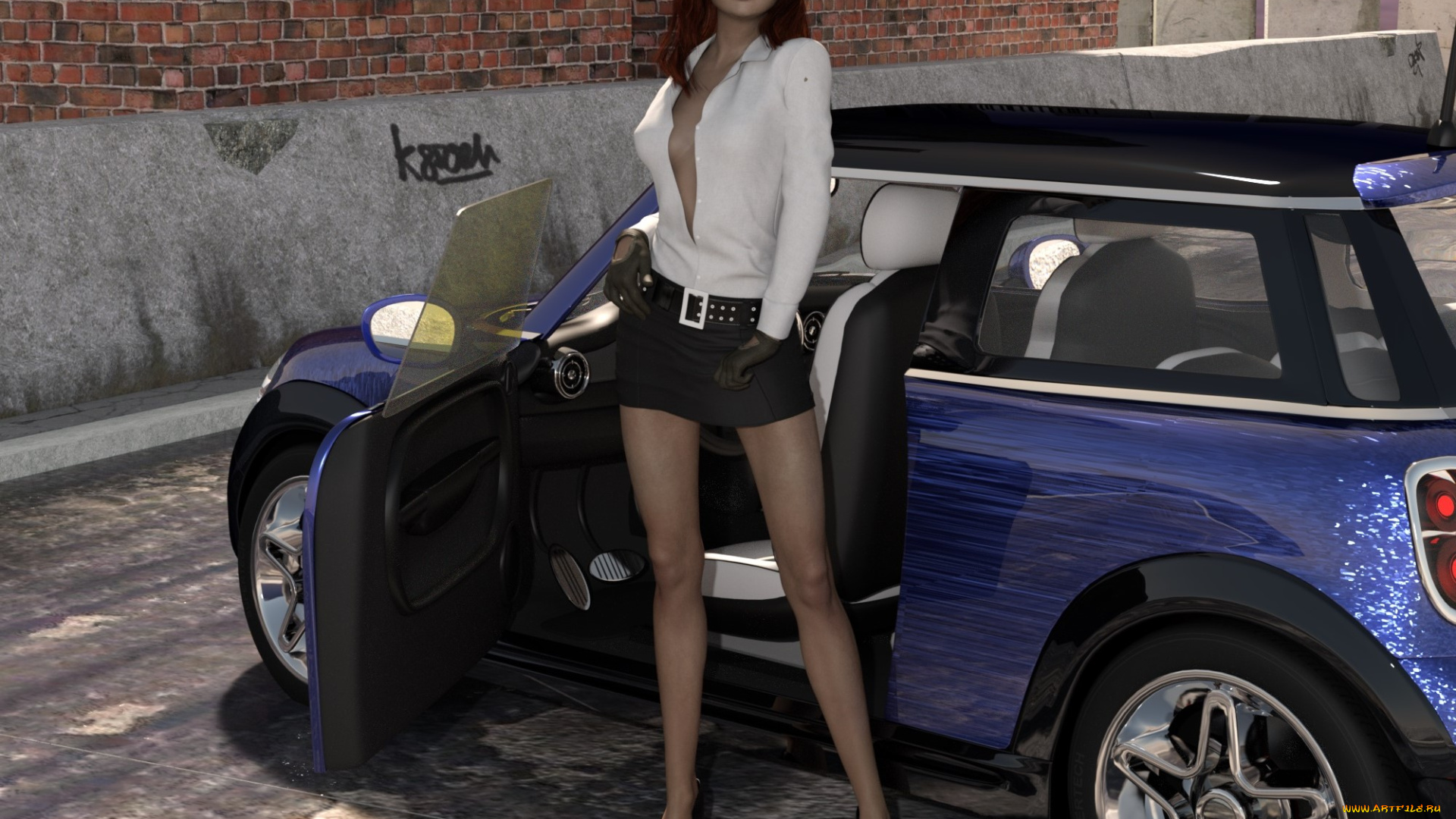 3д, графика, люди-авто, мото, , people-, car, , , moto, автомобиль, фон, взгляд, девушка