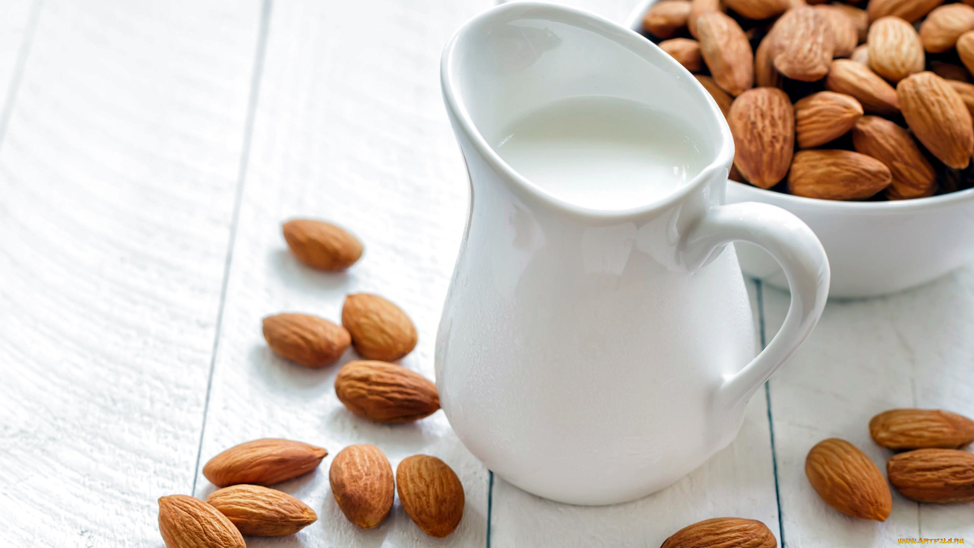 еда, разное, молоко, миндаль, орехи