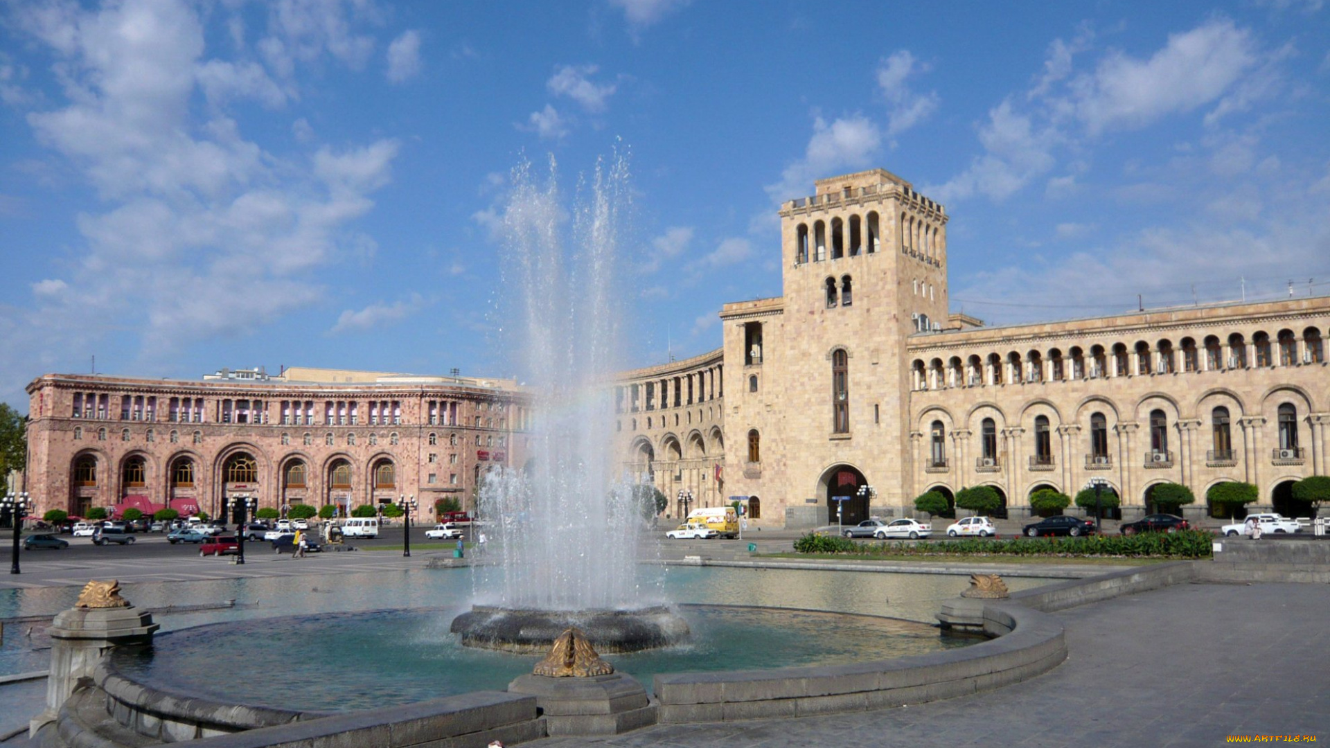 города, -, фонтаны, город, ереван, фонтан, на, площади, республики