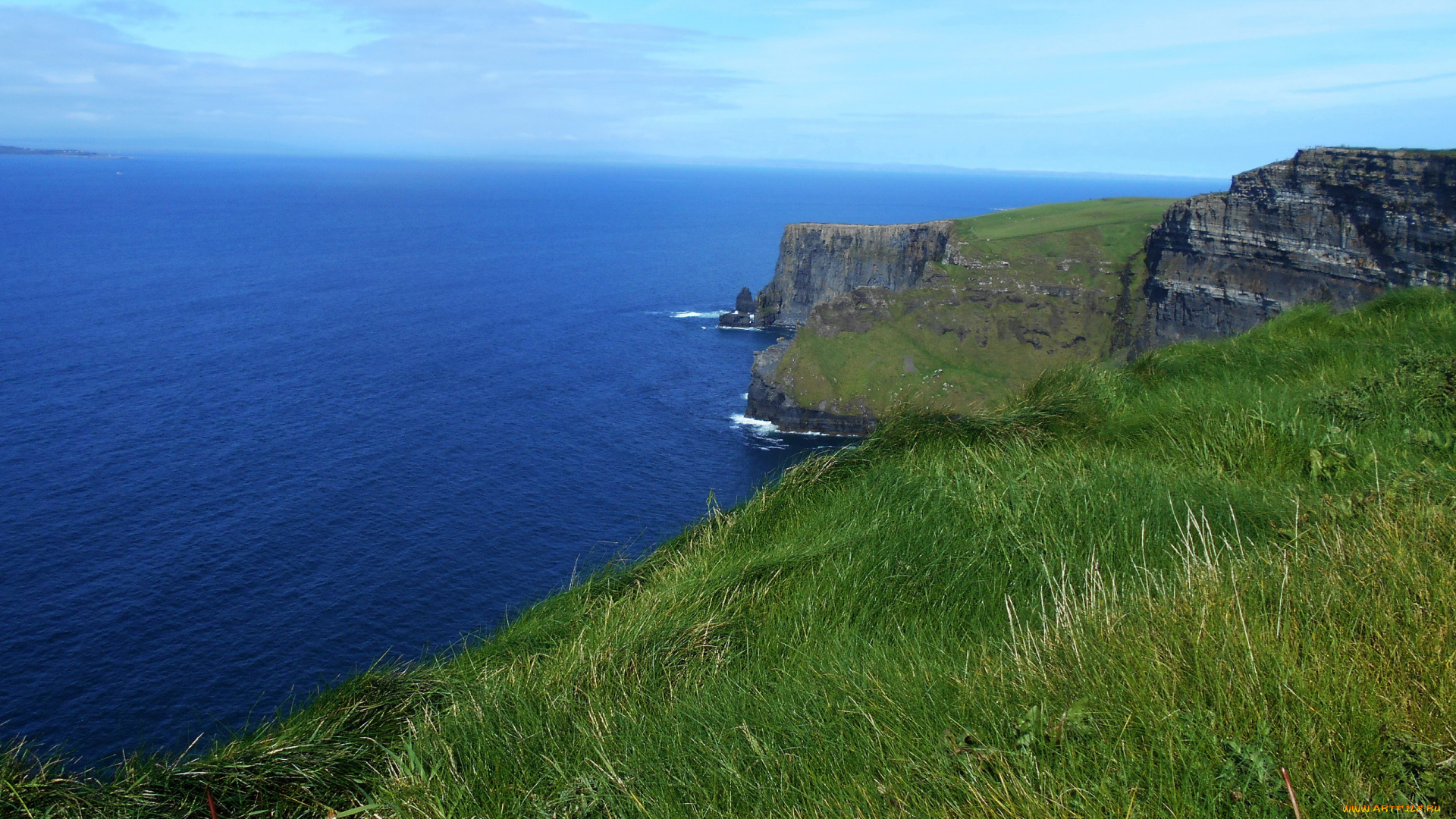 природа, побережье, скала, море, трава