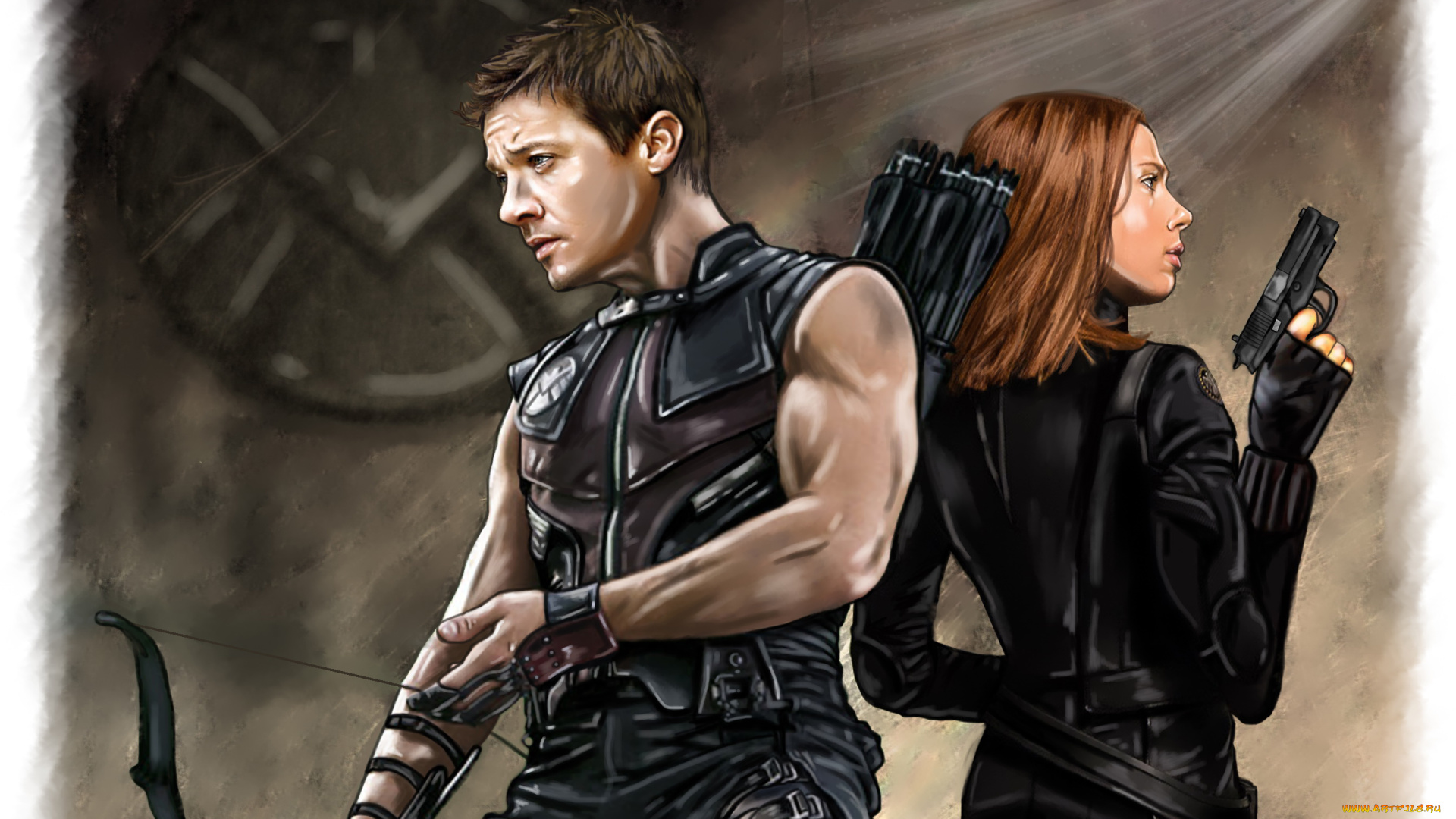 рисованное, кино, оружие, униформа, фон, девушка, мужчина