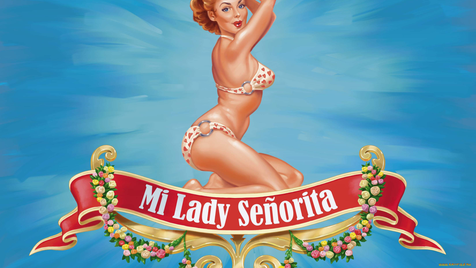 рисованное, комиксы, фон, девушка, купальник, взгляд