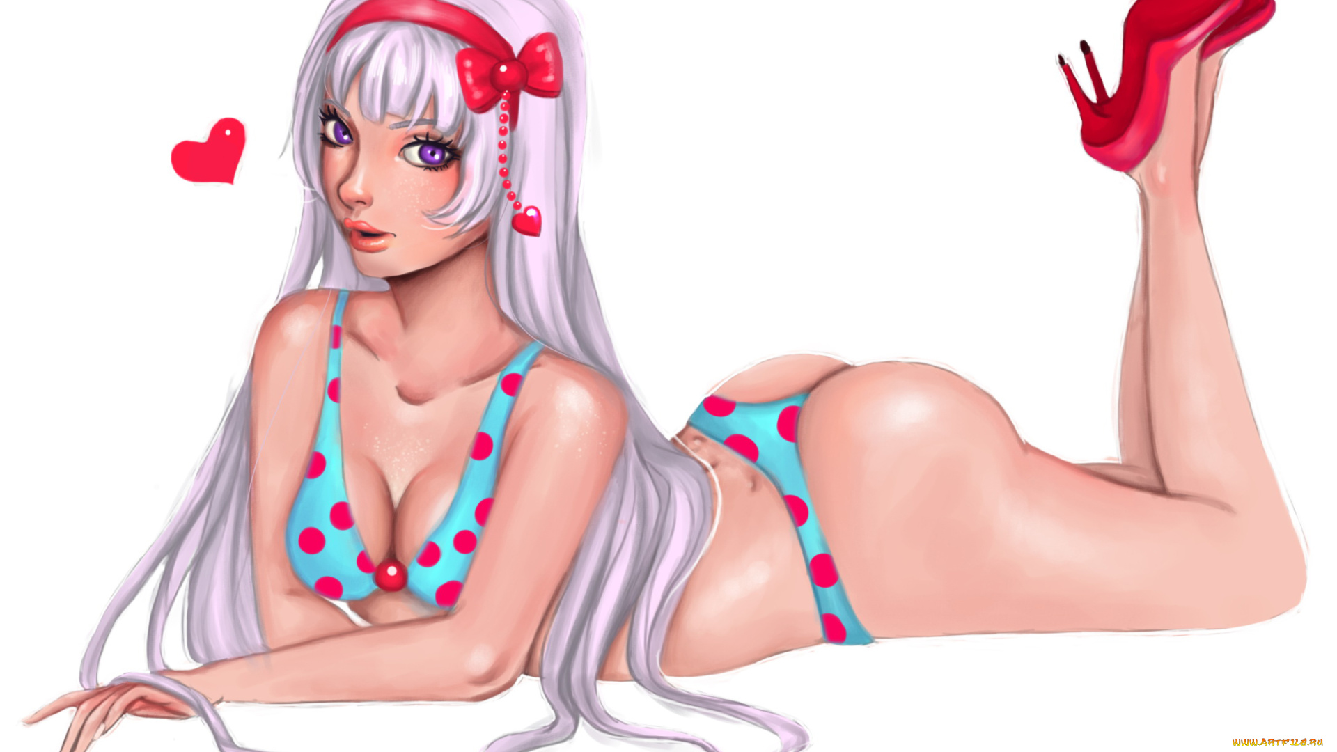 рисованное, люди, фон, девушка, взгляд, сердце, купальник